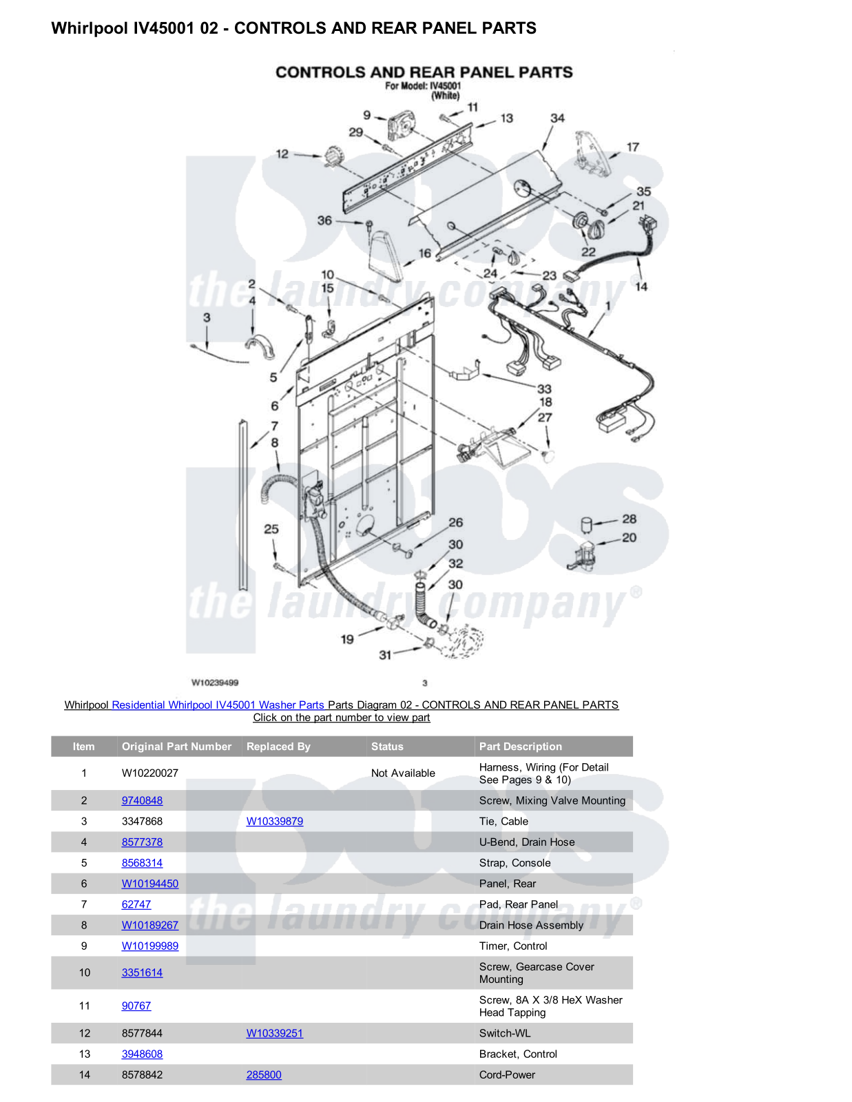 Whirlpool IV45001 Parts Diagram