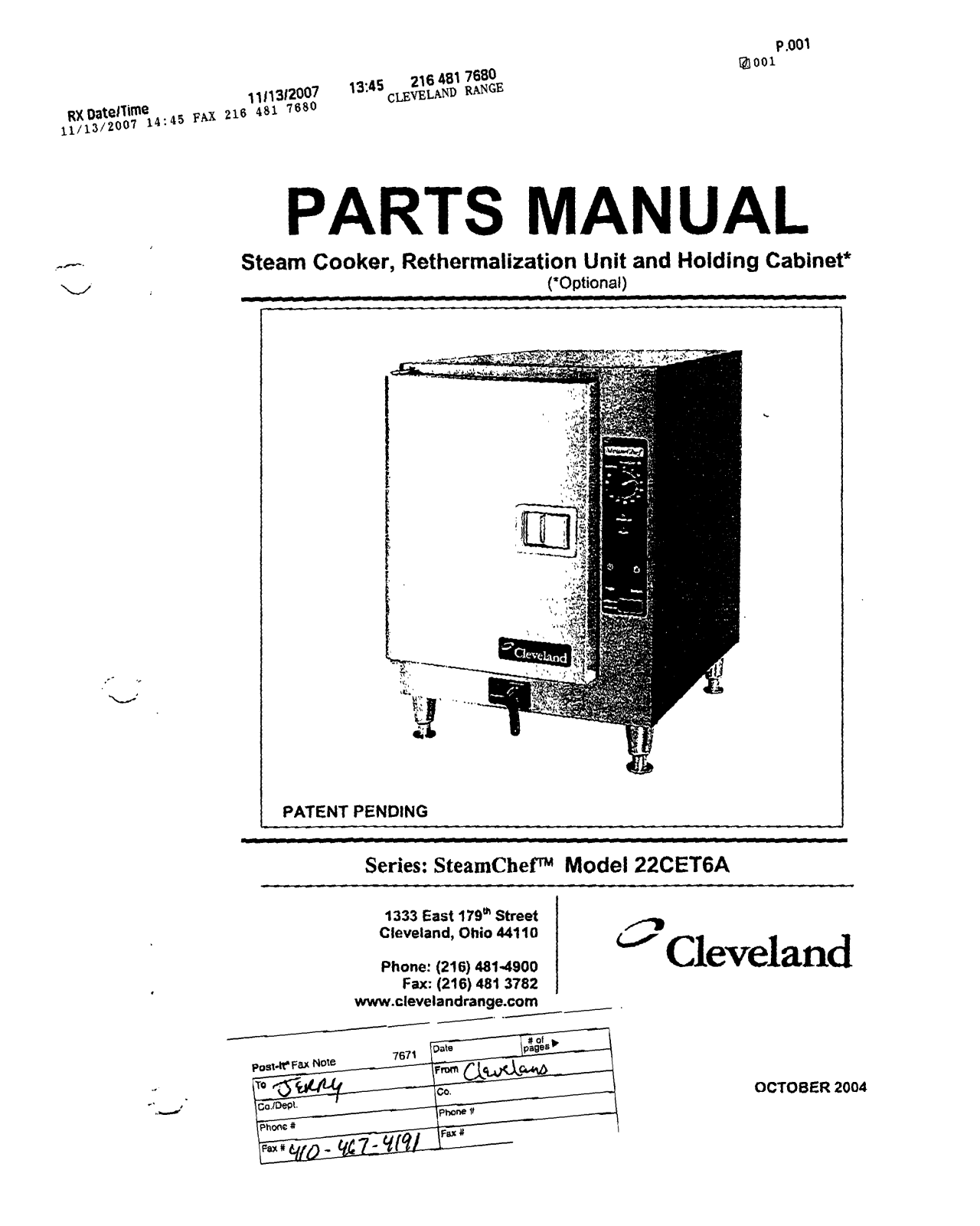 Cleveland 22CET6A Parts List