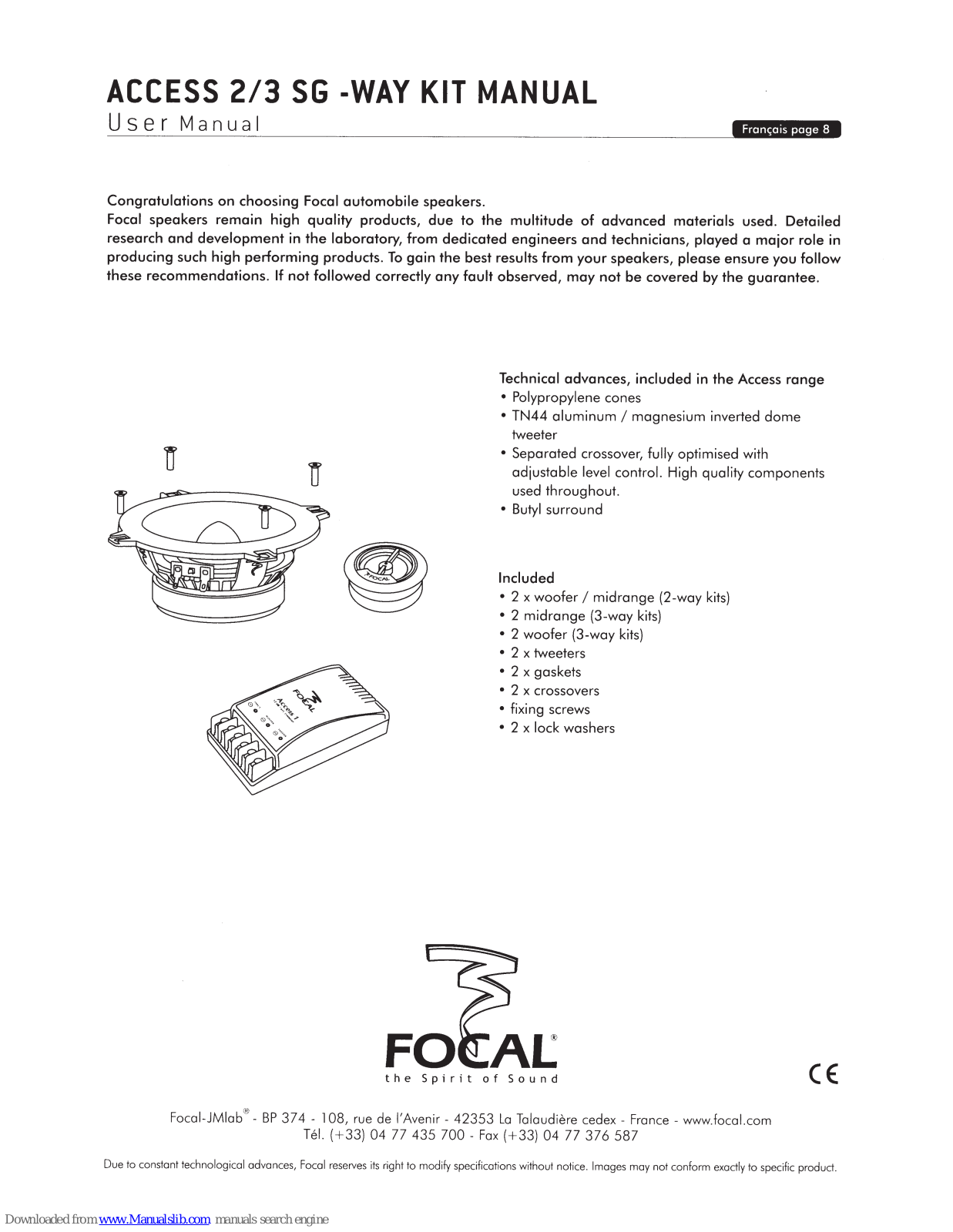 Focal ACCESS 130A1 SG, ACCESS 165A1 SG, ACCESS 165A3 SG, ACCESS 2, ACCESS 3 SG User Manual - ManualMachine.com