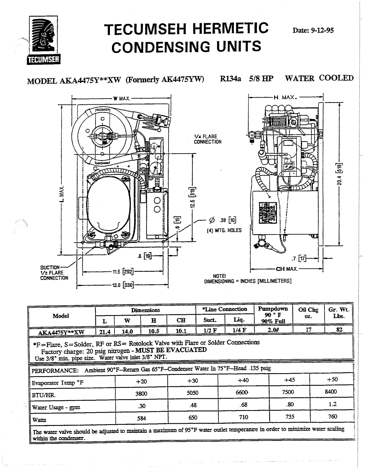 Tecumseh AKA4475YXDXW Performance Data Sheet