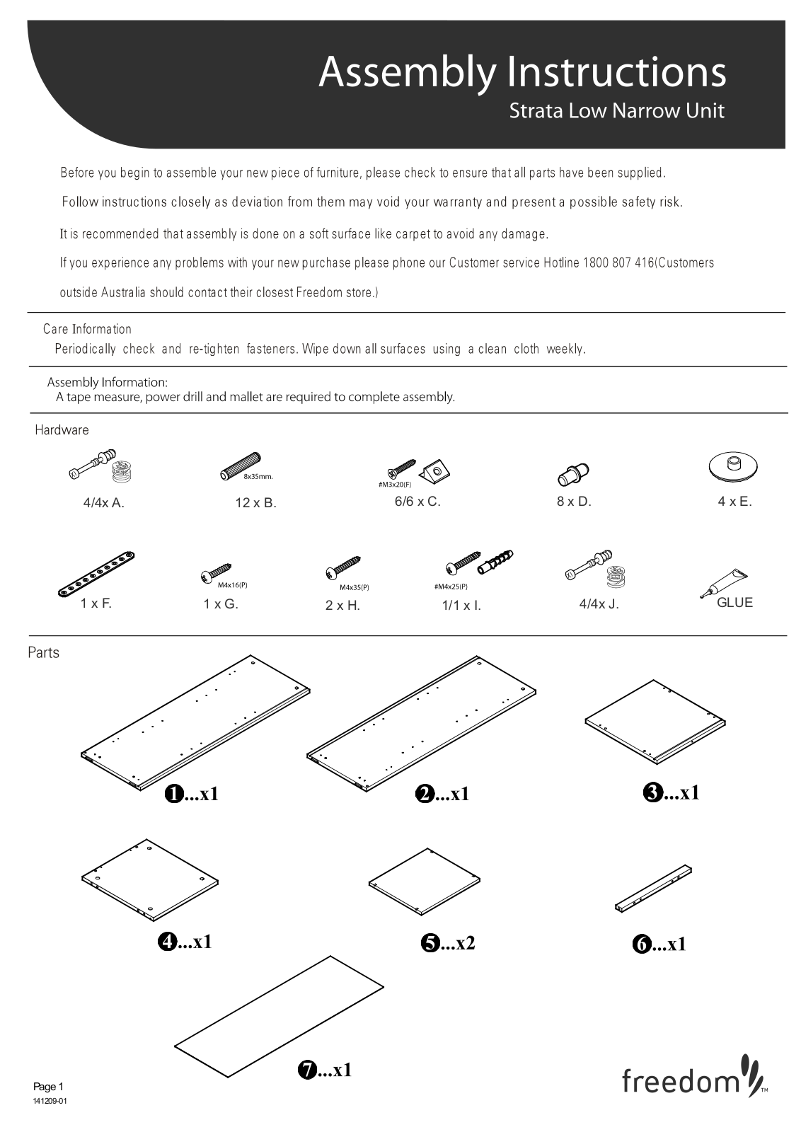 Freedom Strata Low Narrow Unit Assembly Instruction