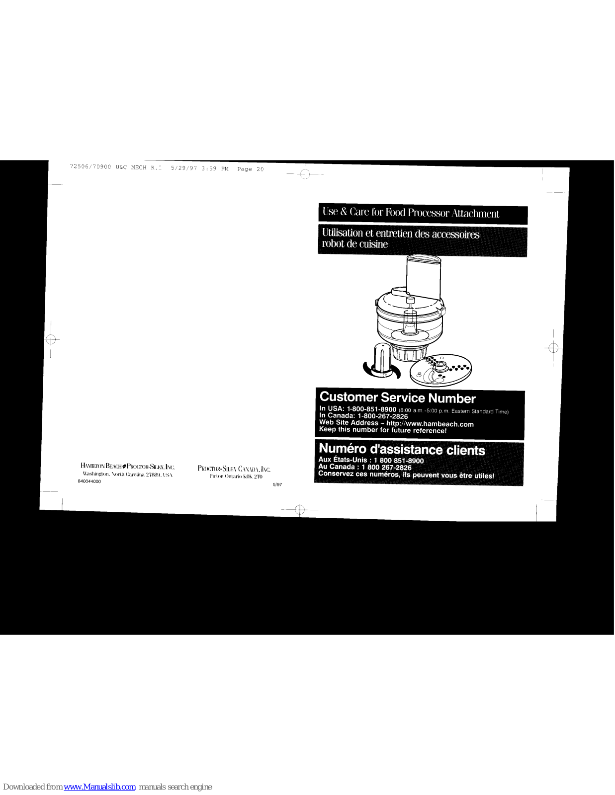 HAMILTON BEACH 70900 Use & Care Manual