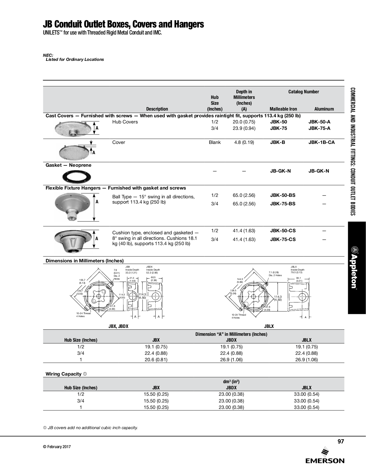 Appleton JB Conduit Outlet Boxes, Covers and Hangers Catalog Page