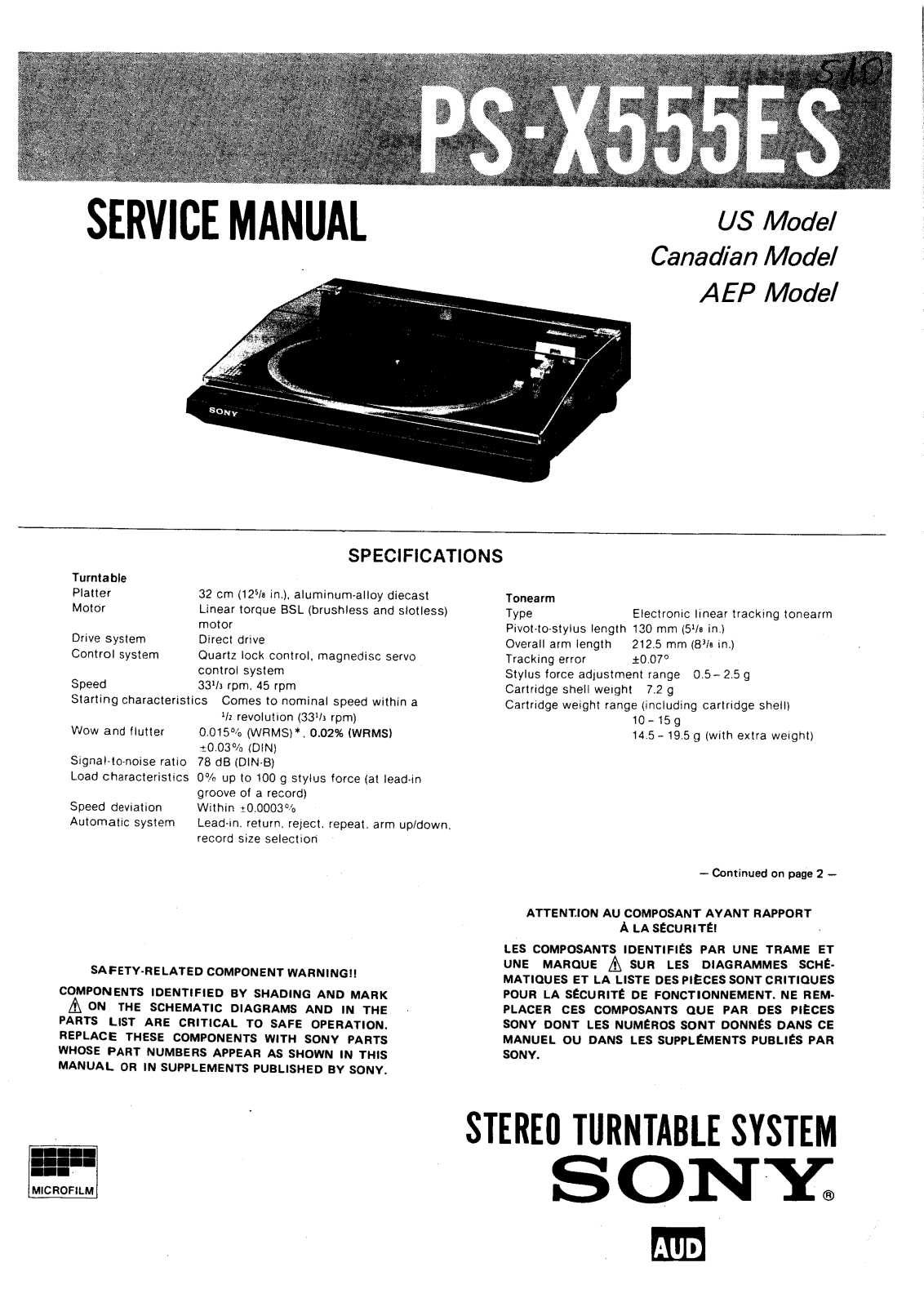 Sony PSX-555-ES Service manual