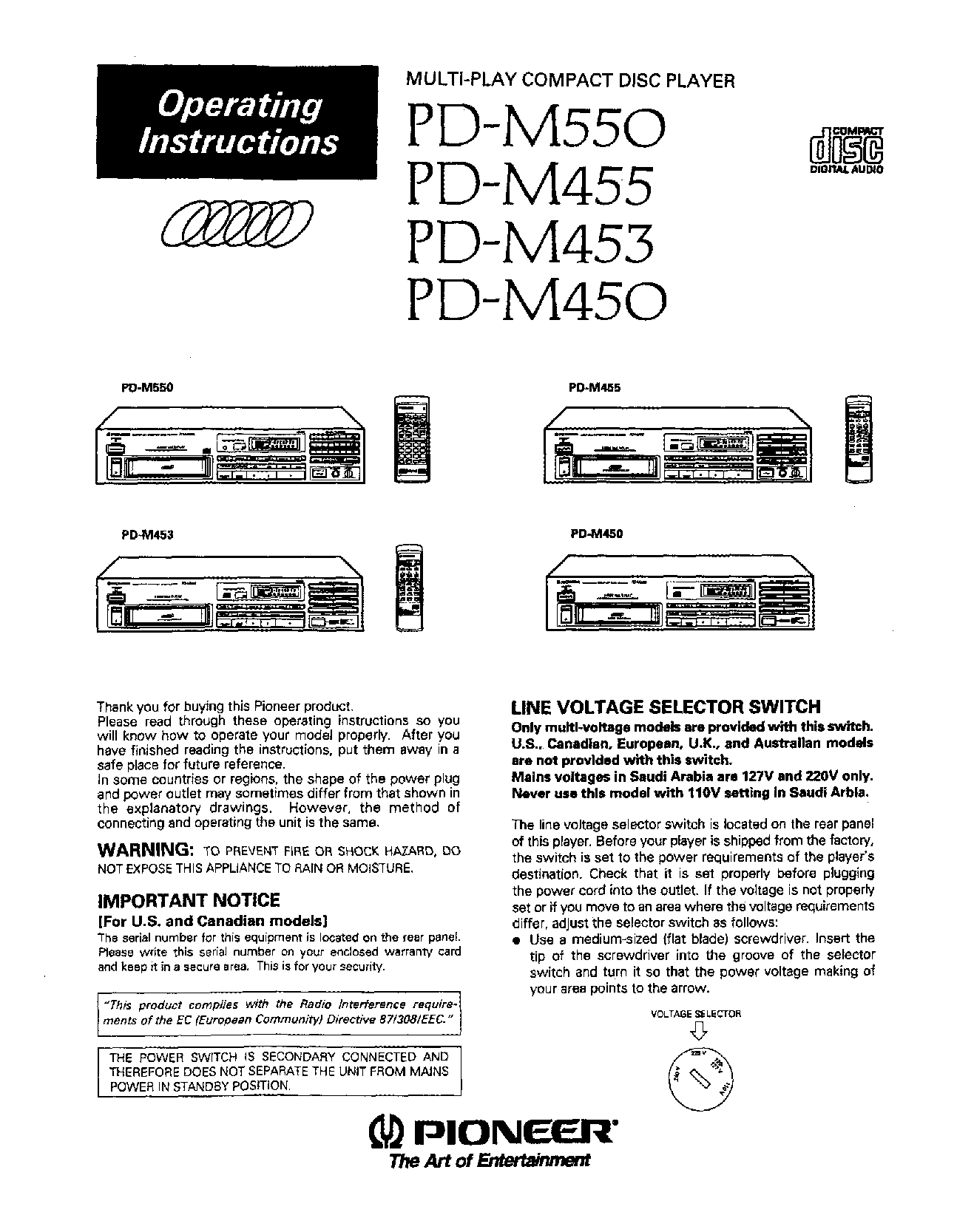 Pioneer PD-M455, pdm 453, PD-M450 User Manual