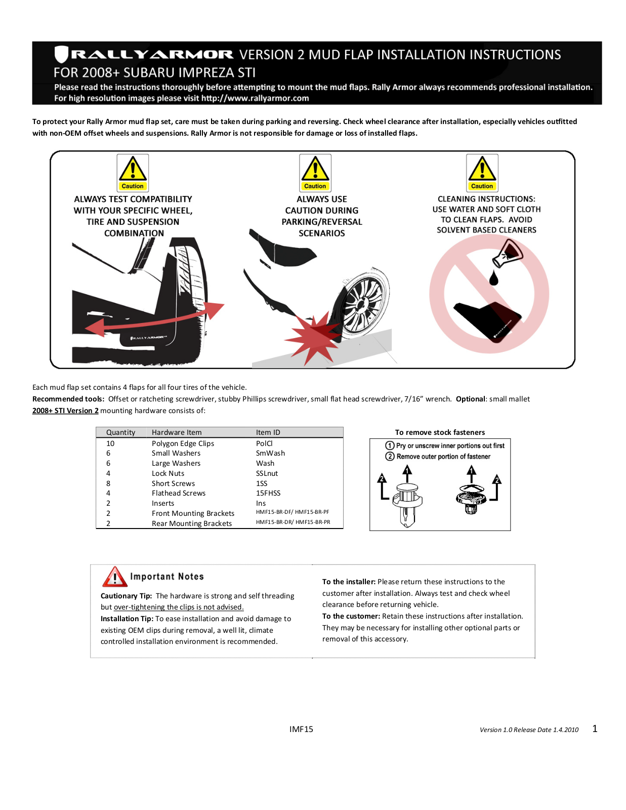 Rally Armor 11-14 Subaru WRX Hatchback User Manual