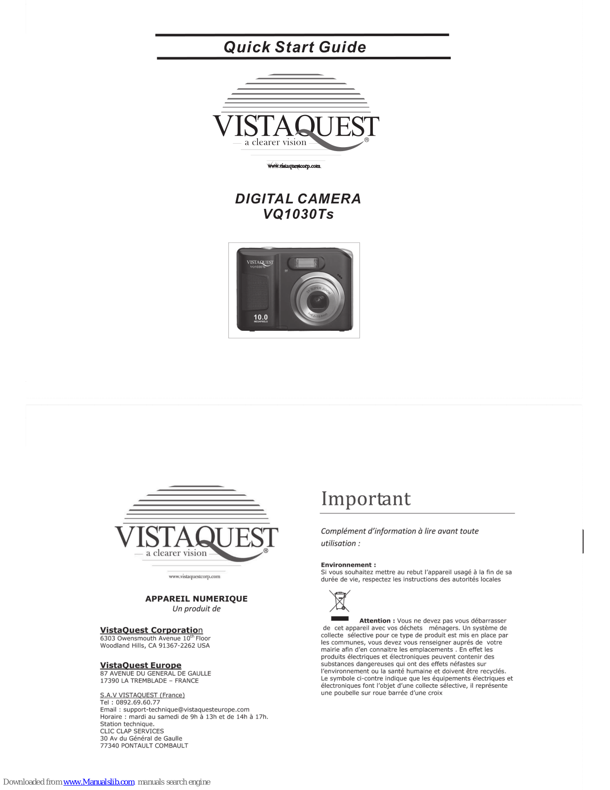 VistaQuest VQ1030Ts Quick Start Manual