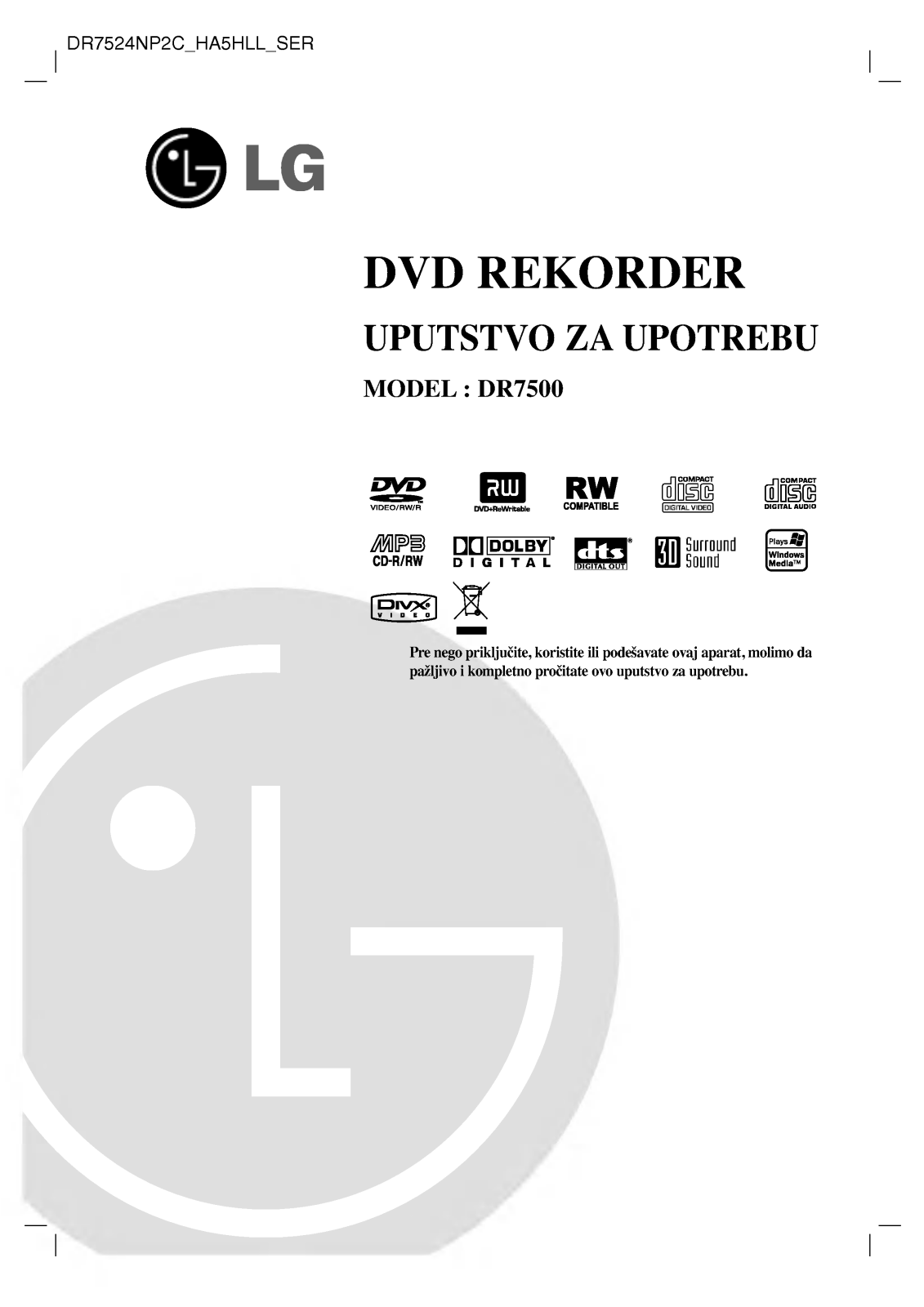 LG DR7524NP2C Owner's Manual