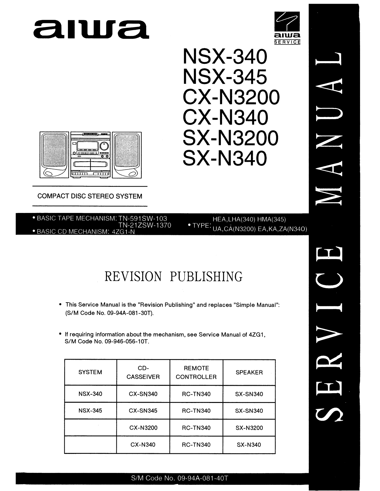 Aiwa NSX-340, NSX-345, CX-N3200, CX-N340, SX-N3200 Service Manual