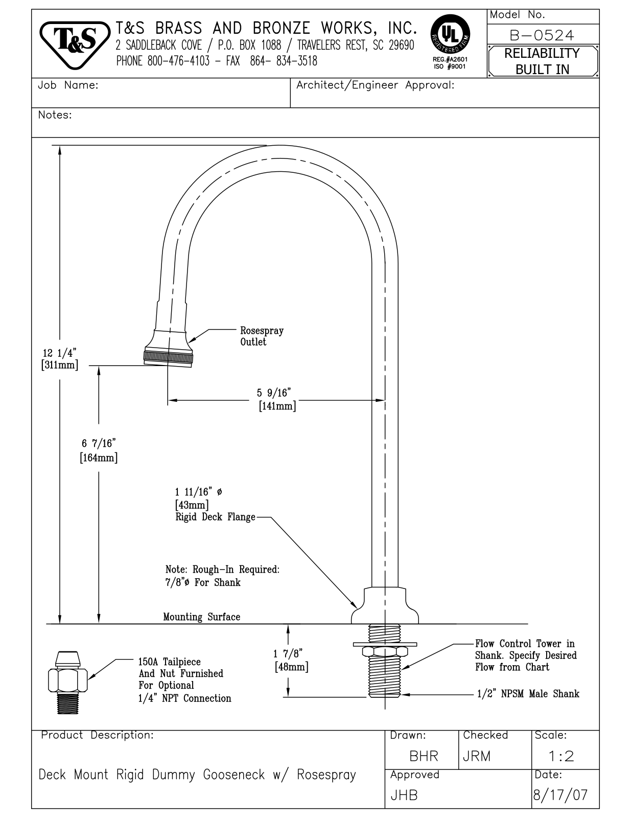 T&S Brass B-0524 User Manual