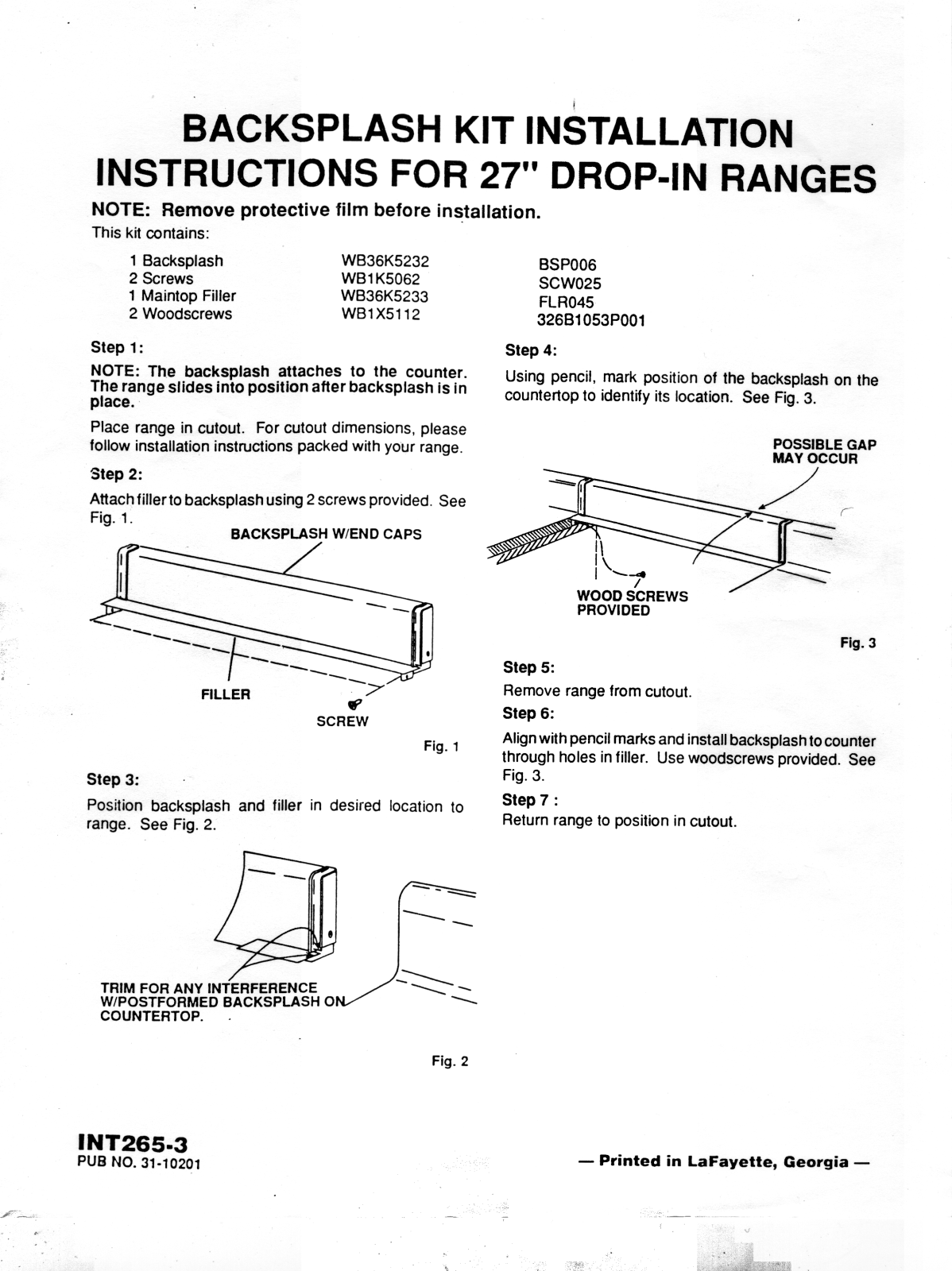 GE JX27RWH Installation Manual