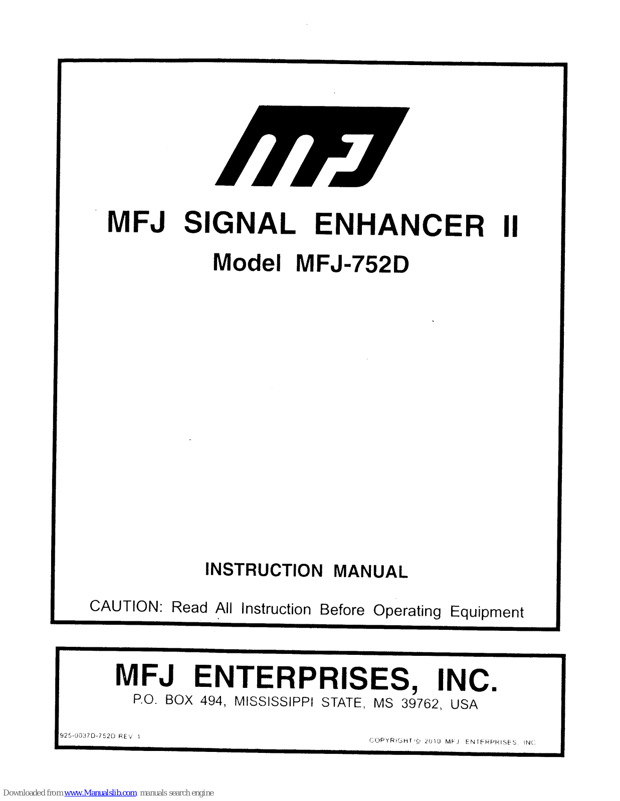 MFJ mfj-752d Instruction Manual