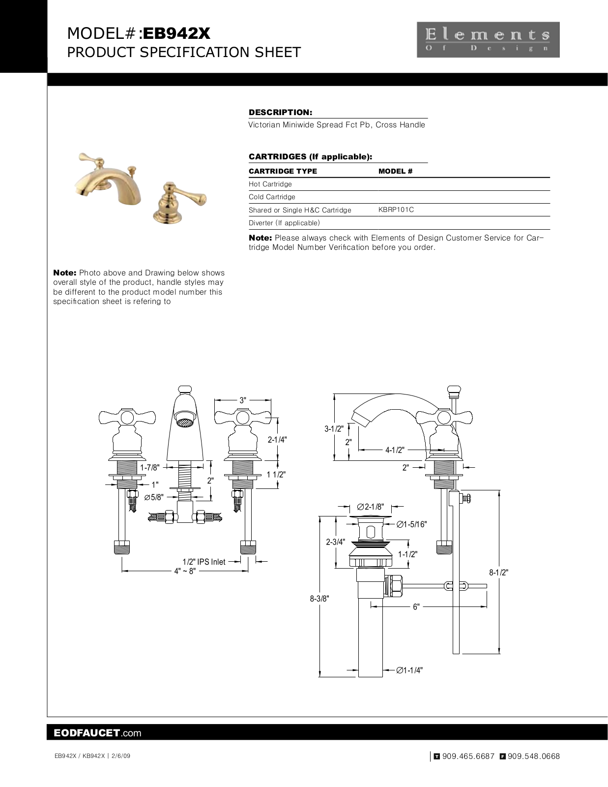 Elements of Design EDE1160 Specification Sheet - ManualMachine.com