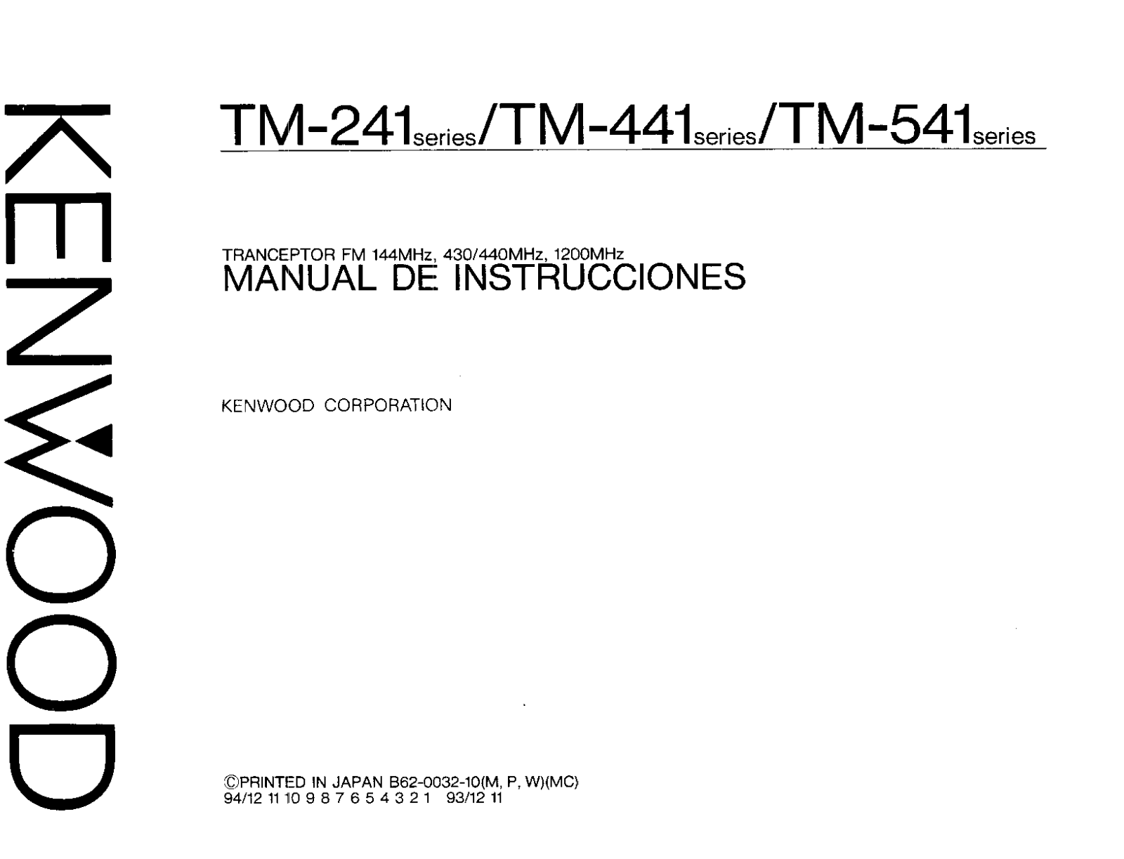 Kenwood TM-241, ES TM541A, TM-441, TM-541 Service Manual