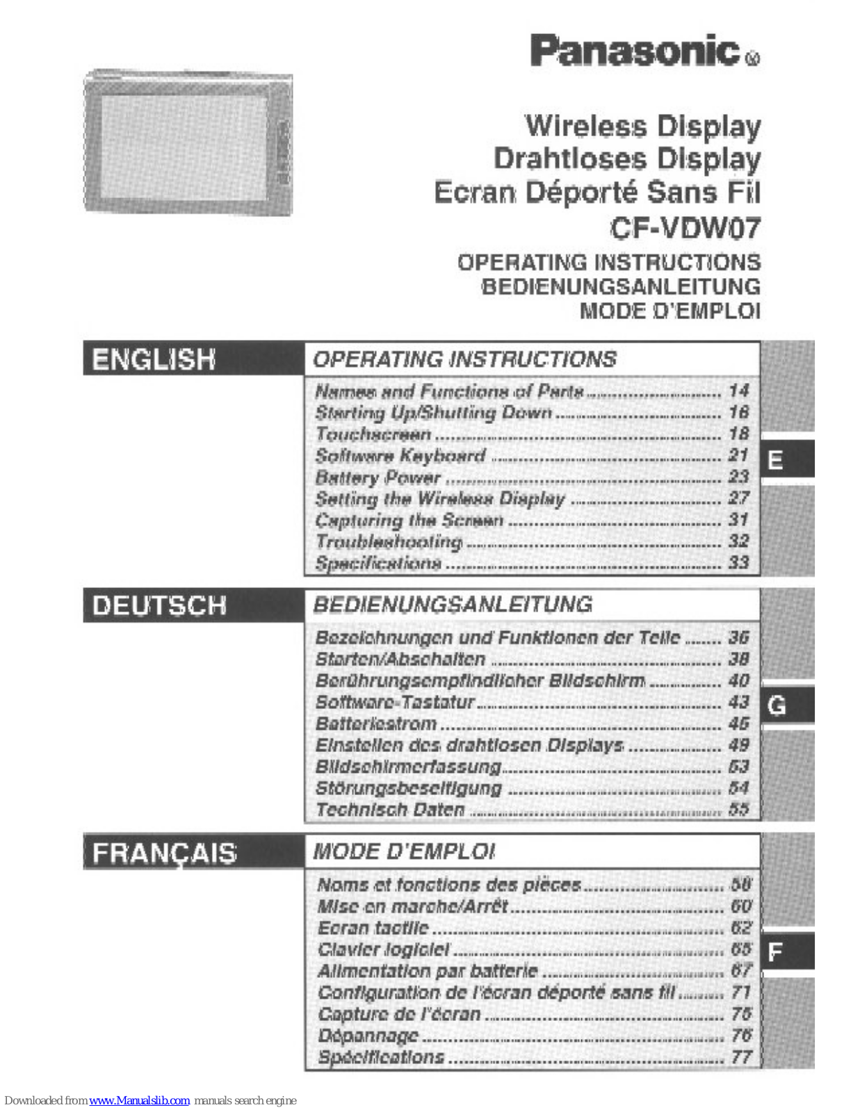 Panasonic Toughbook CF-VDW07, CFVDW07M - COMPUTER WIRELESS DISPLAY, CFVDW07W - MOBILE DATA DISPLAY User Manual