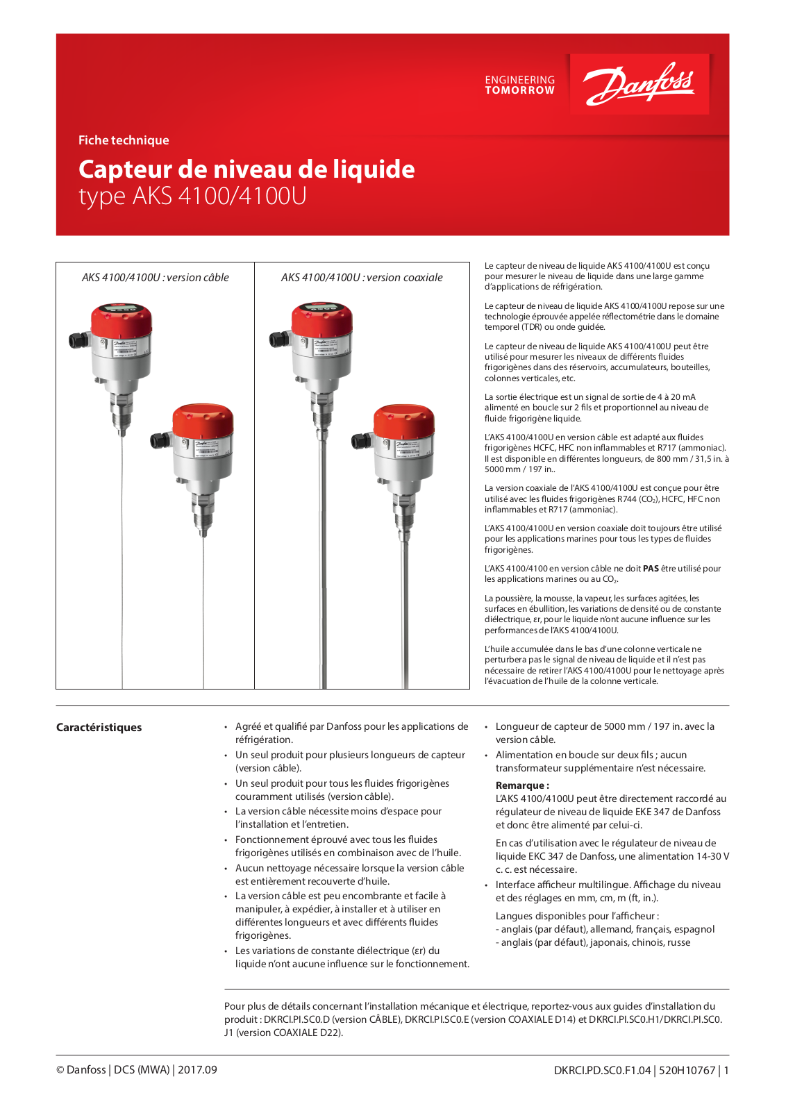 Danfoss AKS 4100, AKS 4100U Data sheet