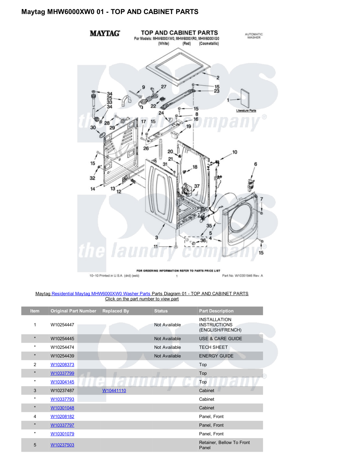 Maytag MHW6000XW0 Parts Diagram