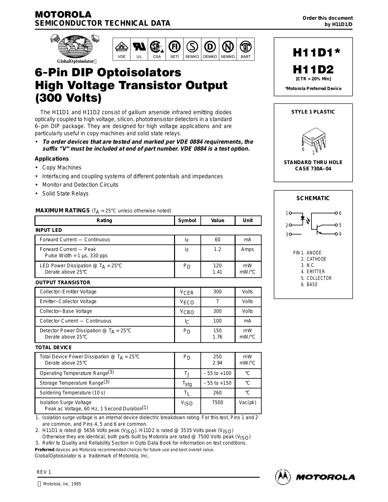 Motorola H11D2, H11D1 Datasheet