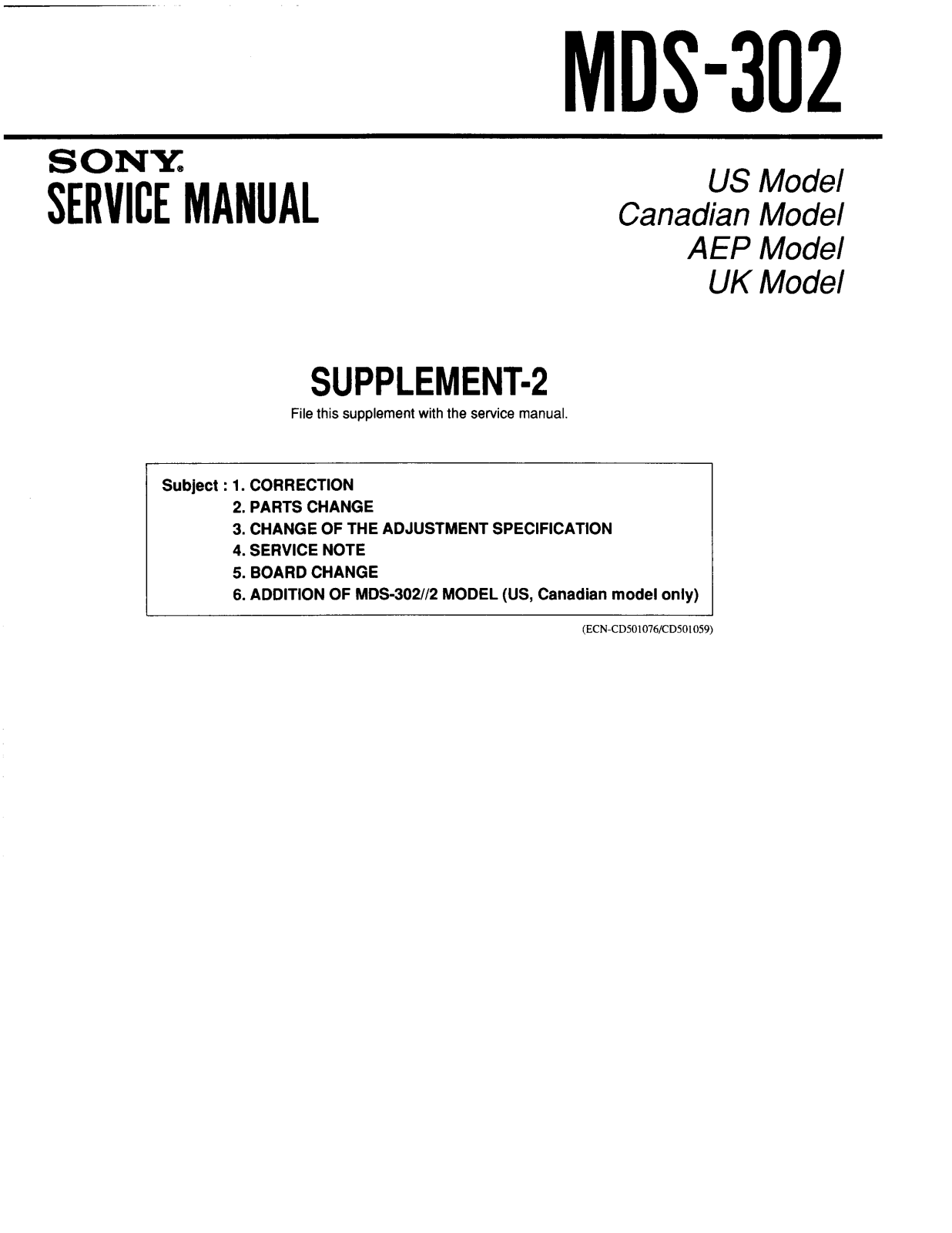 Sony MDS-302 Service manual