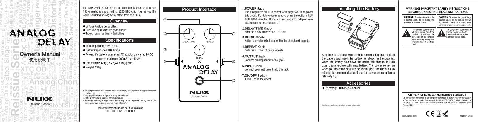 Nux Analog Delay Owner`s Manual