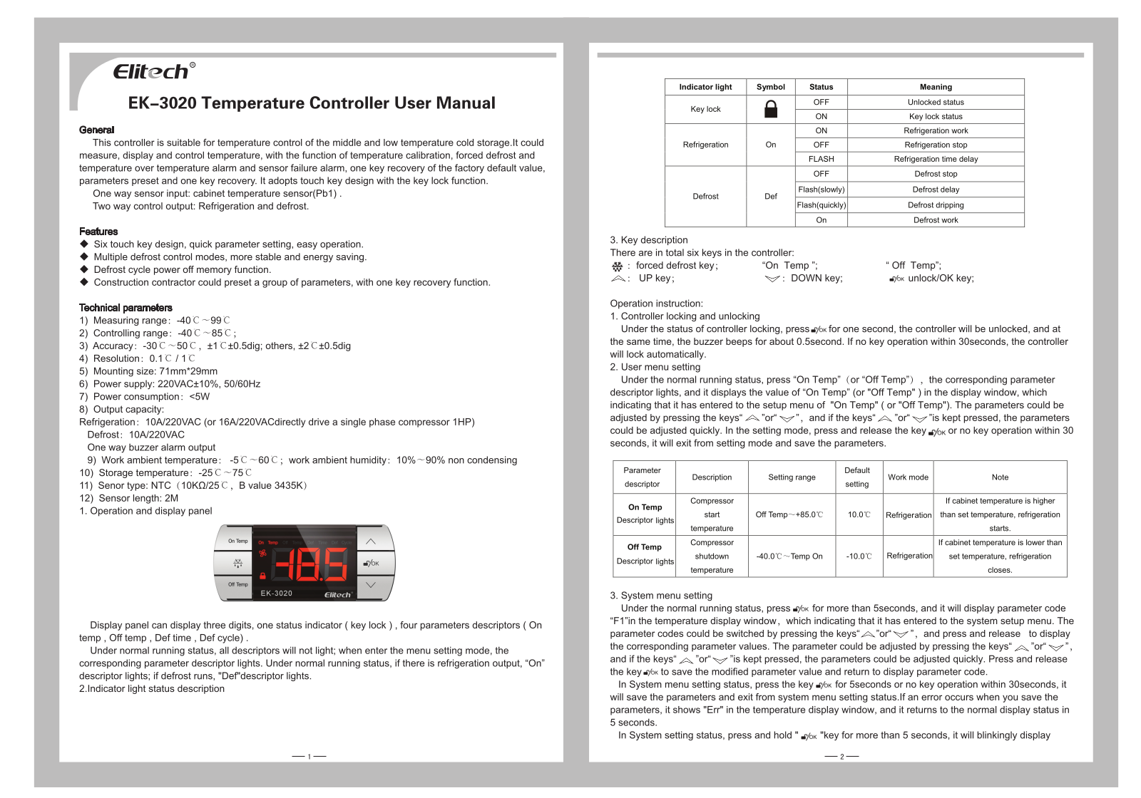 Elitech EK-3020 User Manual