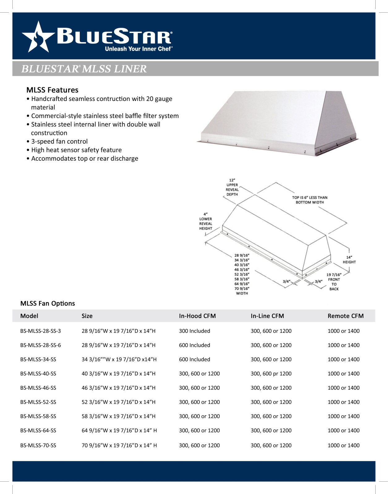 Bluestar BSMLSS28SS3 Specsheet