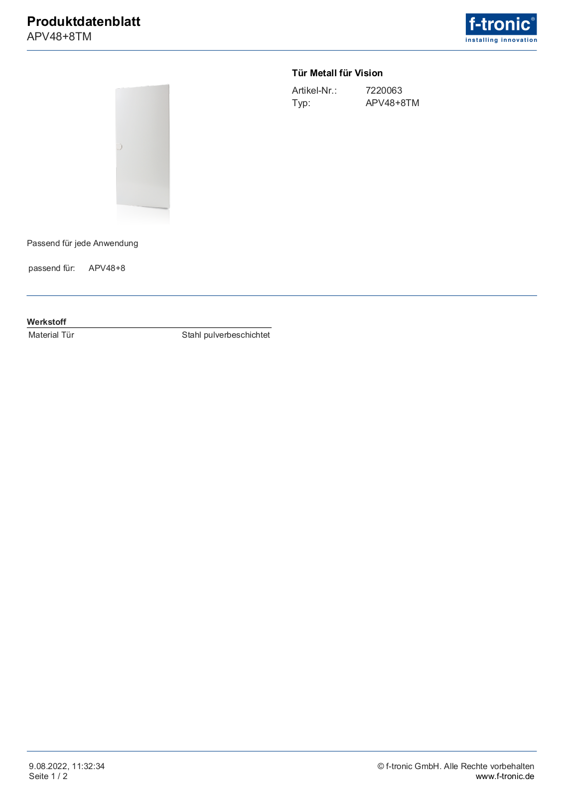 F-TRONIC APV 48+8 TM Datasheet - ManualMachine.com