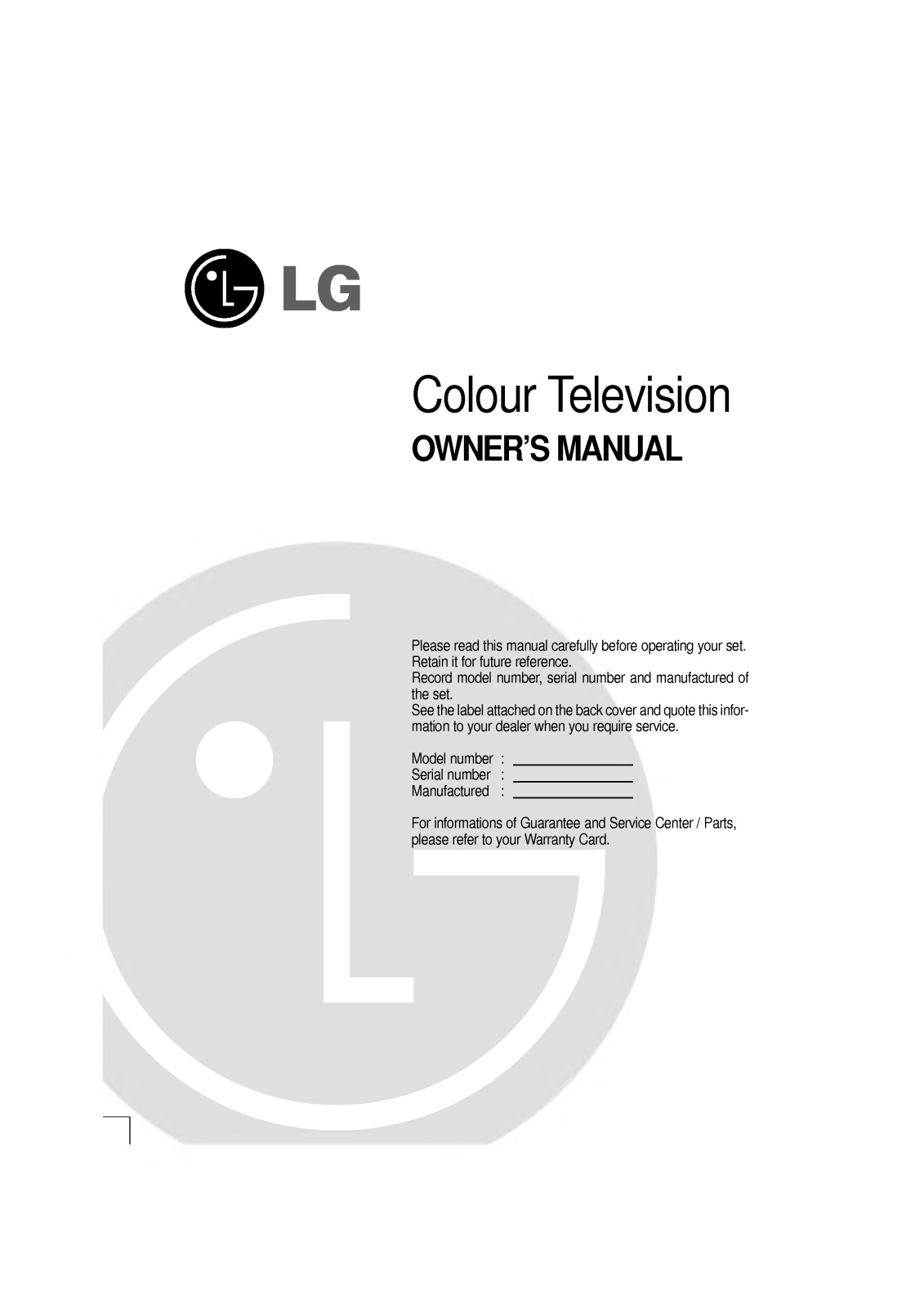 LG CA-14F69, KCA14F89X, CA-14F89, CA-20D69 User Manual