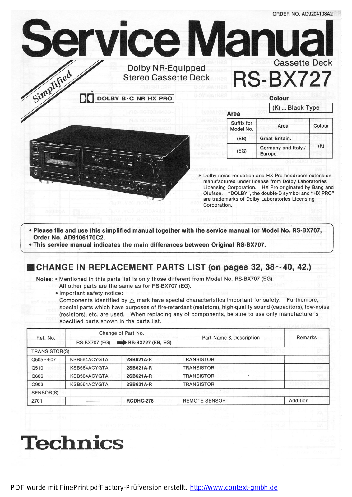 Technics RSBX-727 Service manual