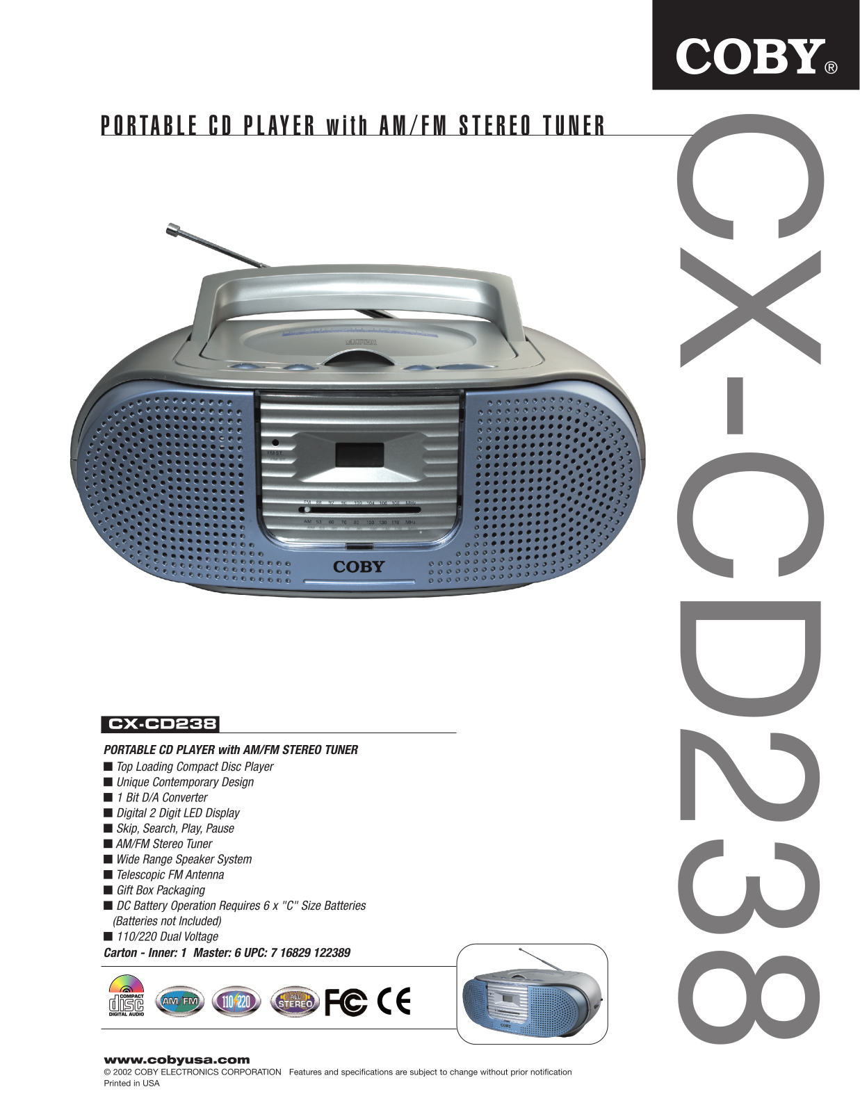 COBY electronic CX-CD238 User Manual