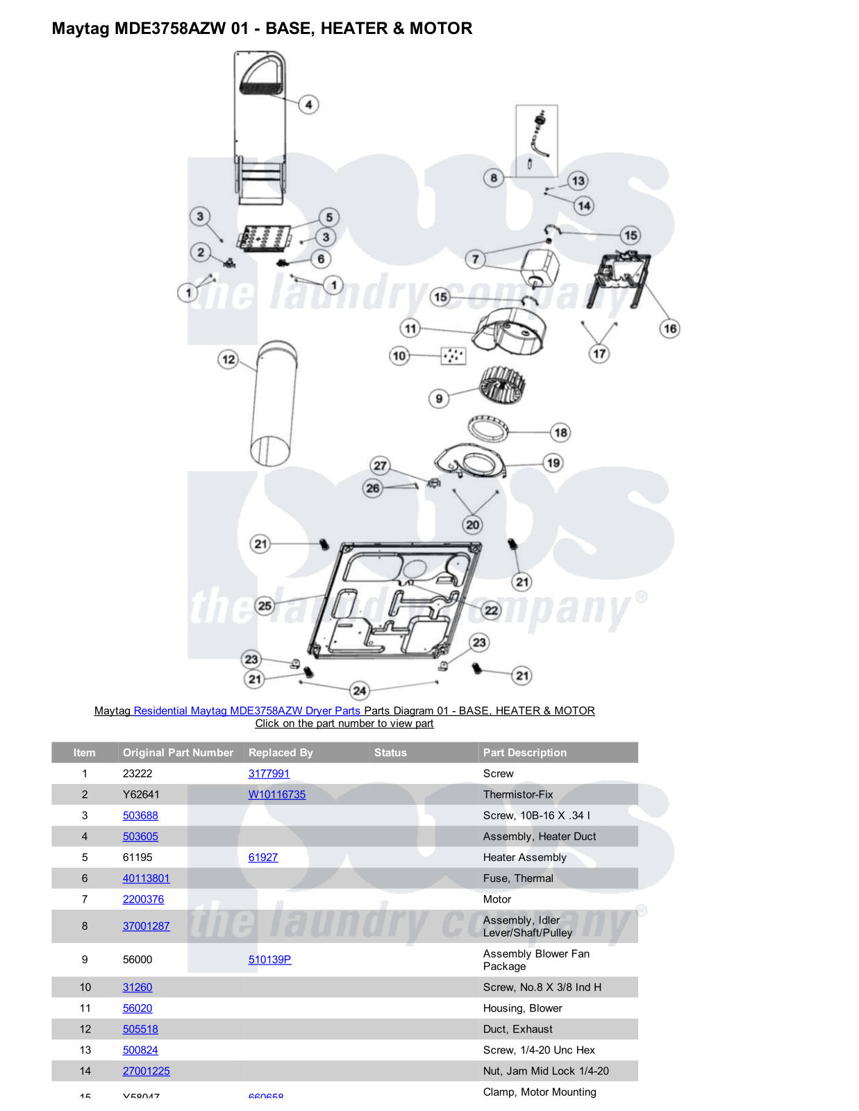 Maytag MDE3758AZW Parts Diagram