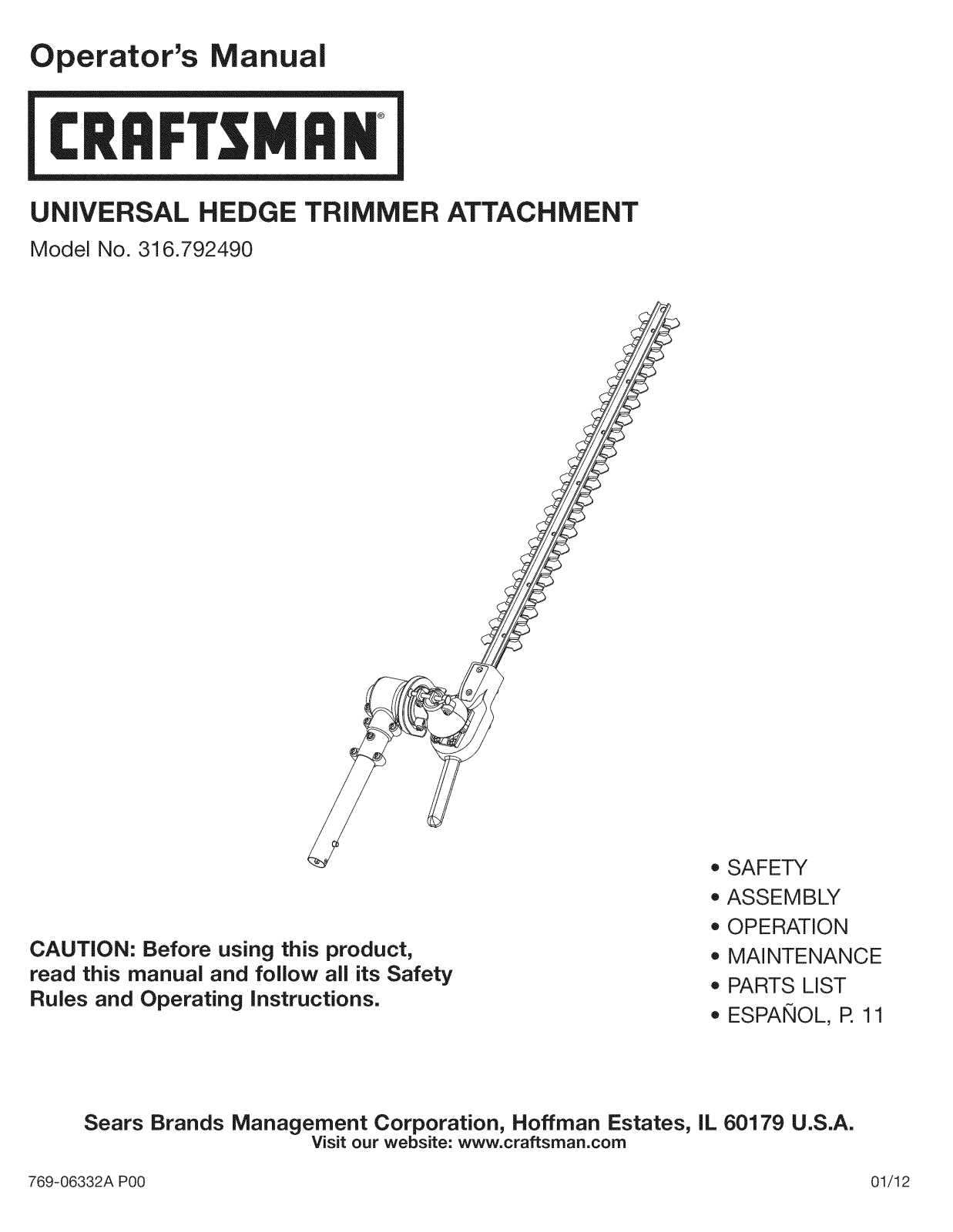 Craftsman 316792490 Owner’s Manual