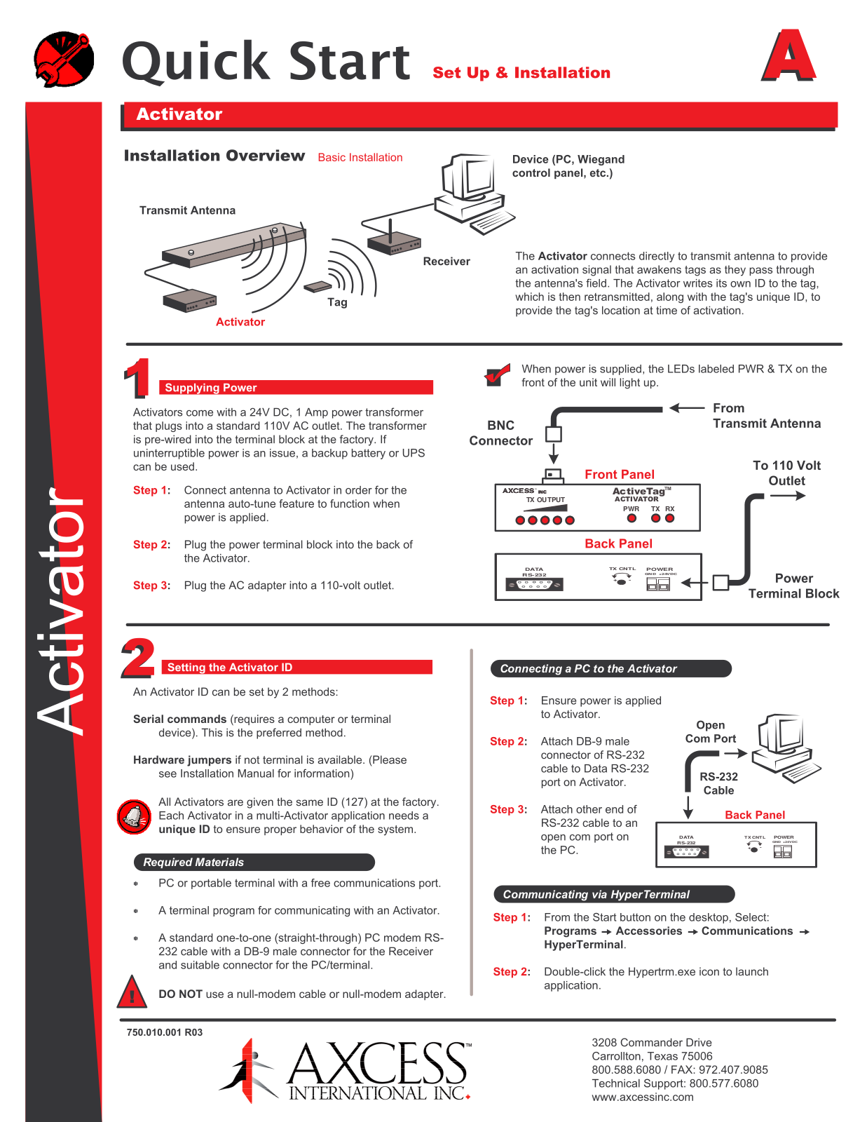 Axcess Activator Quick Start User Manual