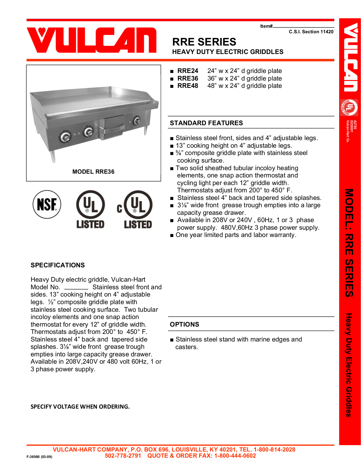 Vulcan-Hart RRE24 User Manual