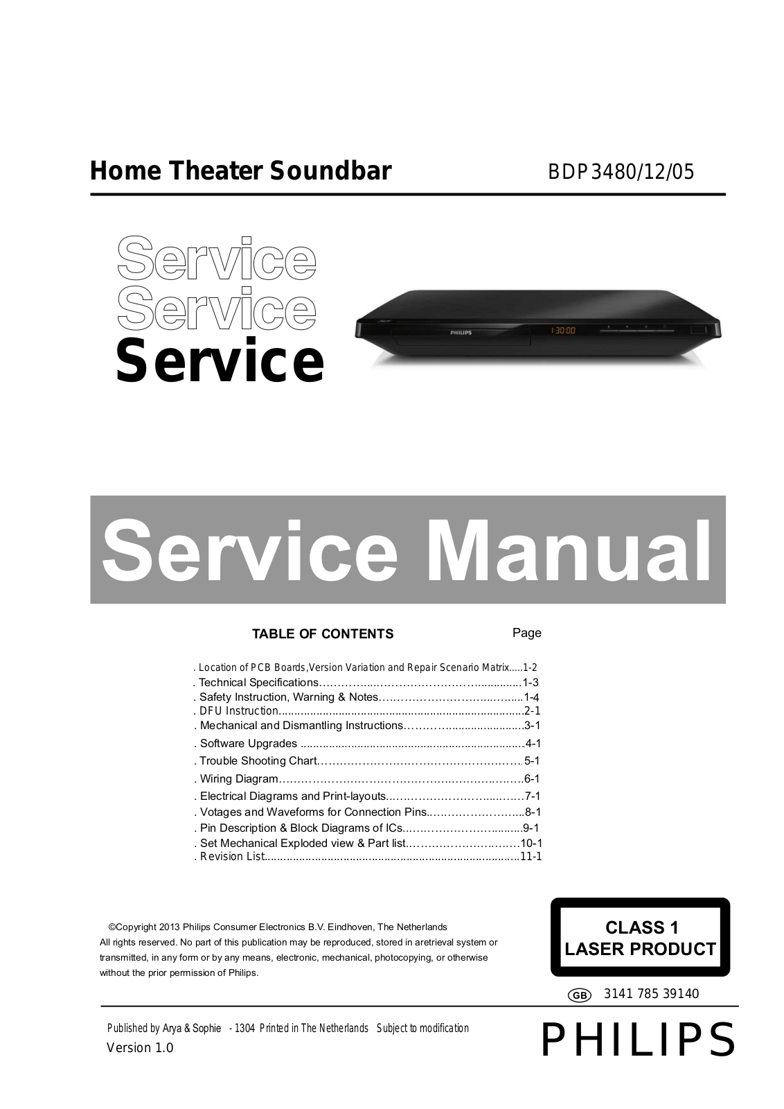 Philips BDP3480 Service manual