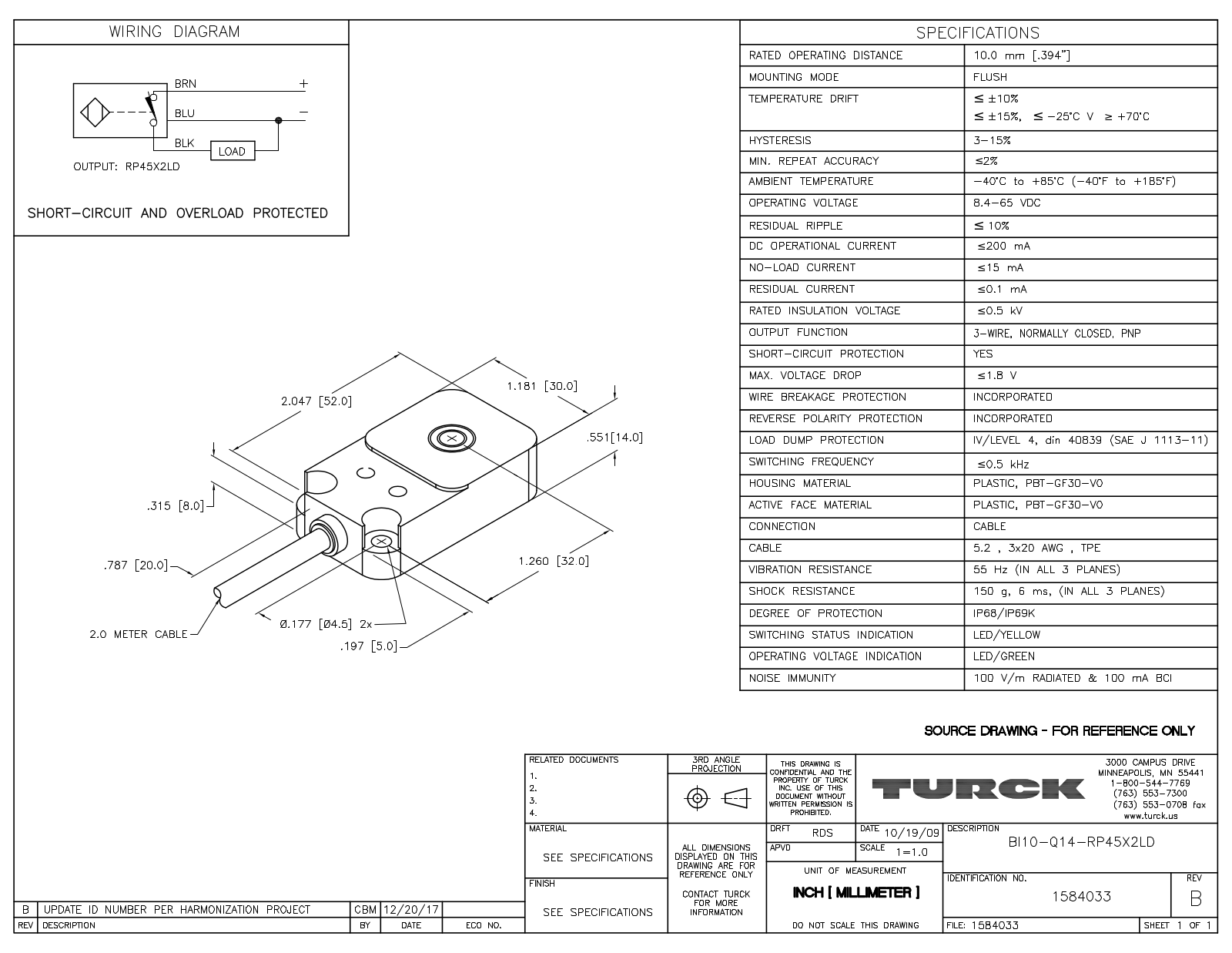 Turck BI10-Q14-RP45X2LD Data Sheet