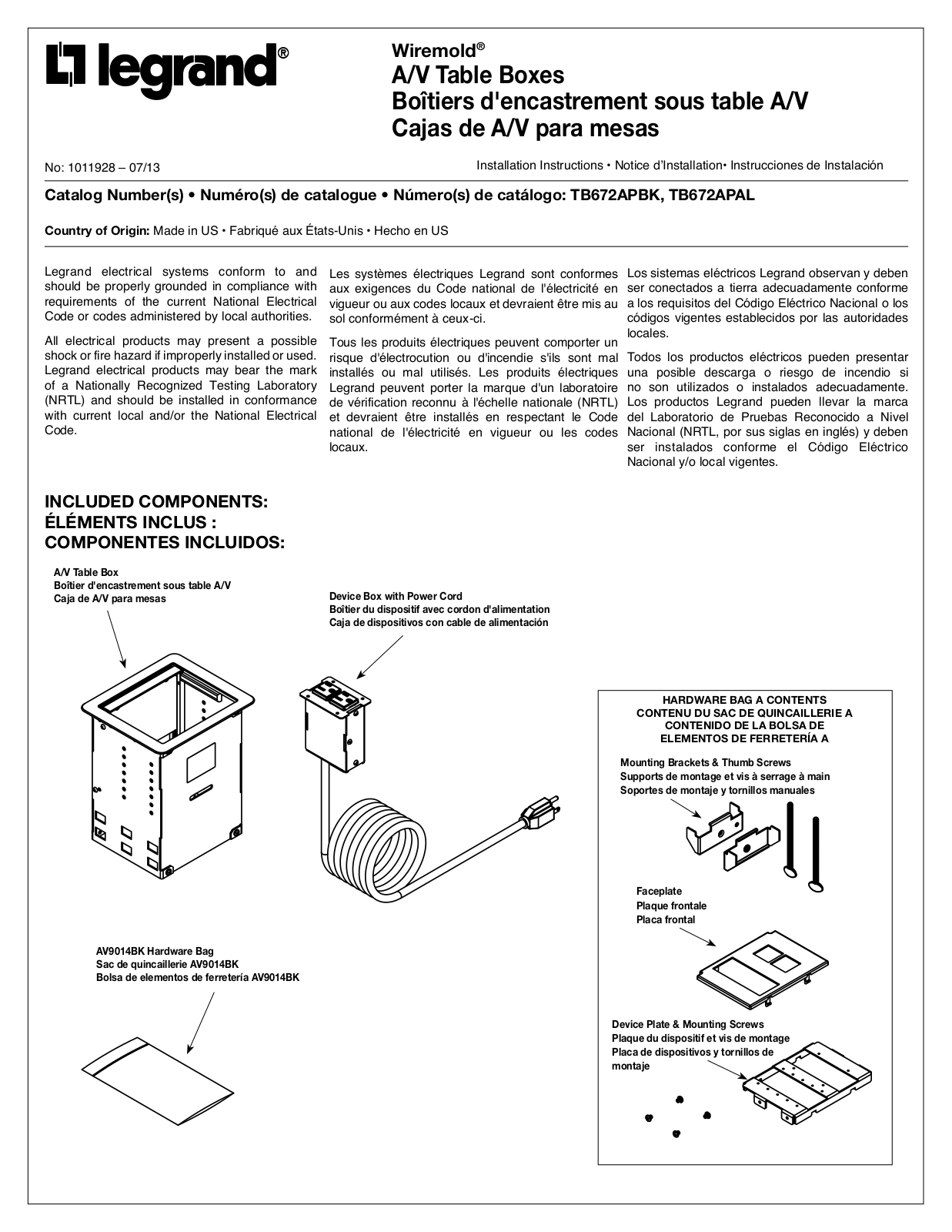 Legrand TB672APBK User Manual