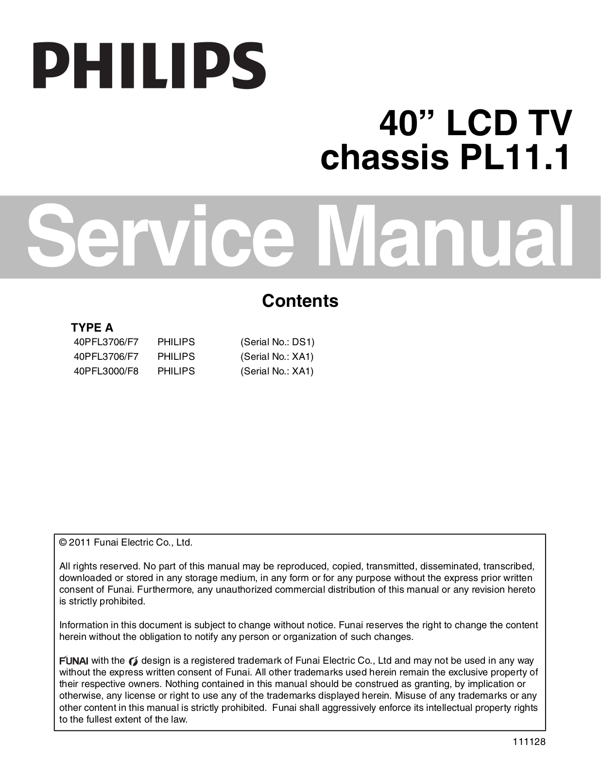 Philips 40PFL3706/F7, 40PFL3000/F8 Schematic