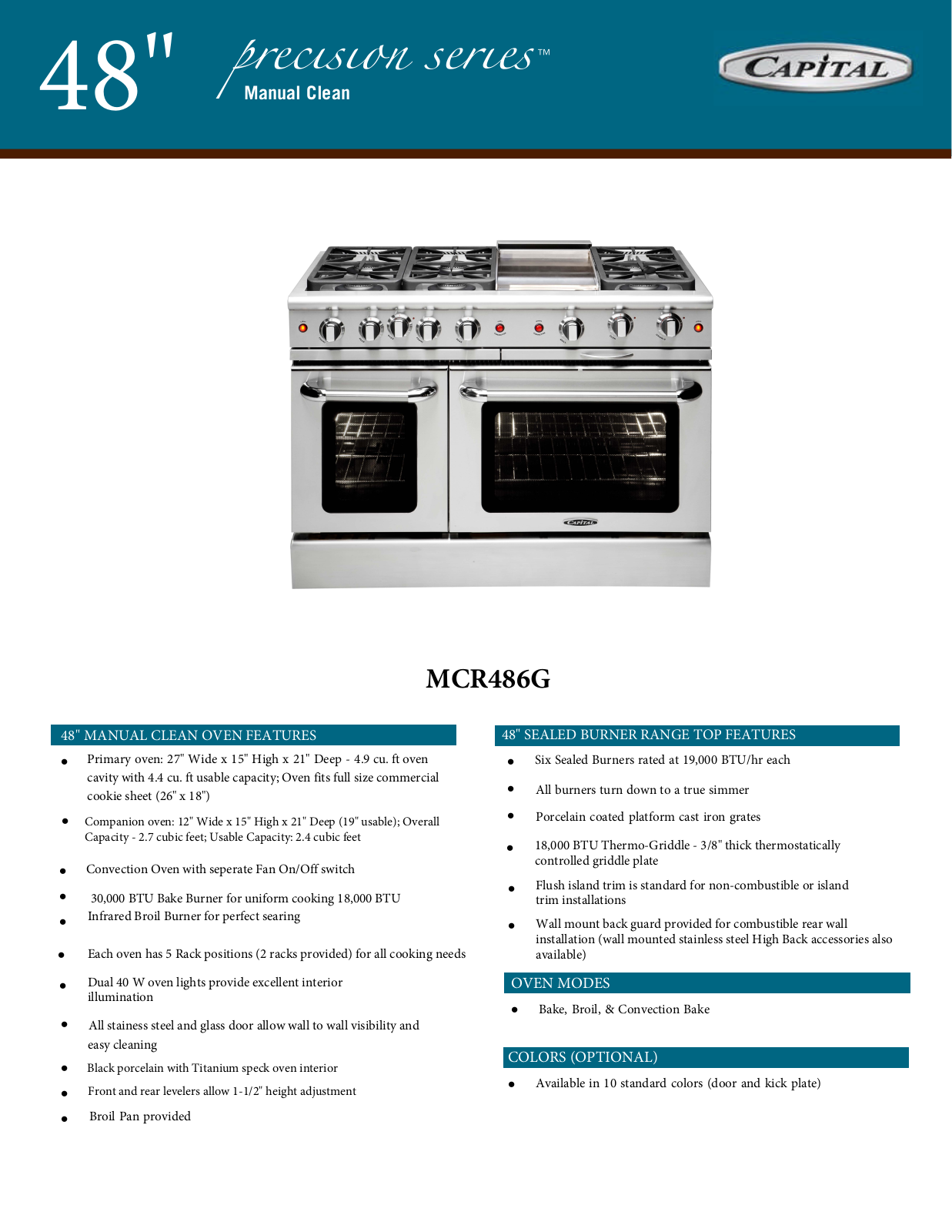 Capital MCR486GL, MCR486GN Specifications