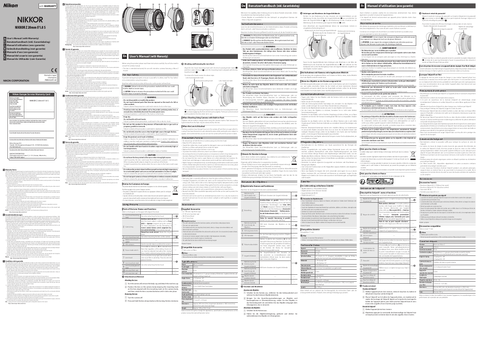 Nikon NIKKOR Z 20mm f/1.8 S User Guide