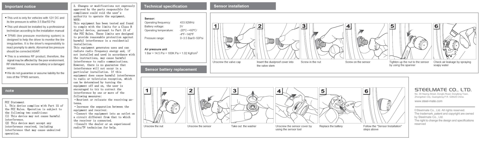 STEELMATE T016, T022 User Manual