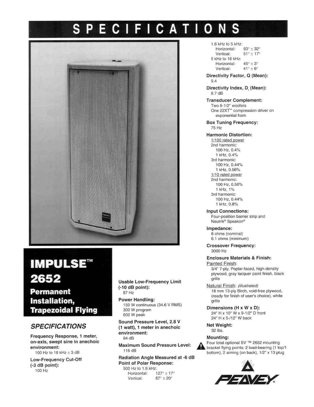 Peavey IMPULSE 2652 DATASHEET