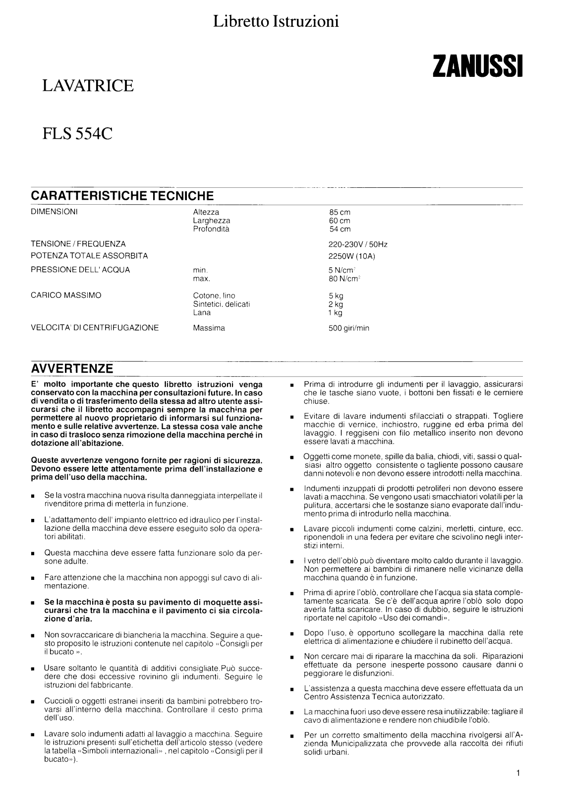 Zanussi FLS554C User Manual