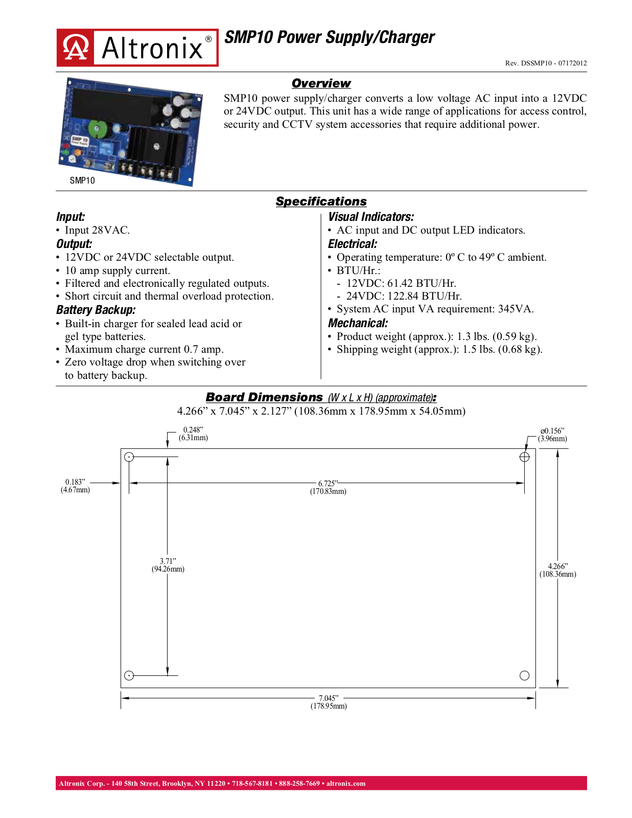 Altronix SMP10 Specsheet