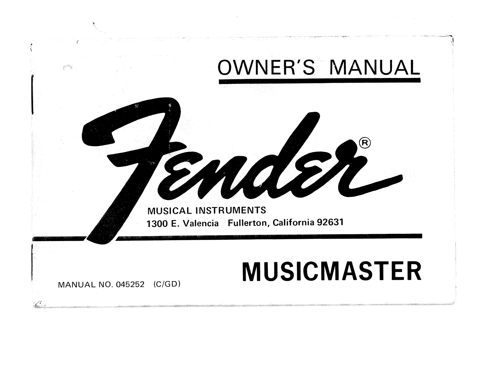 Fender Musicmaster Owner's Manual