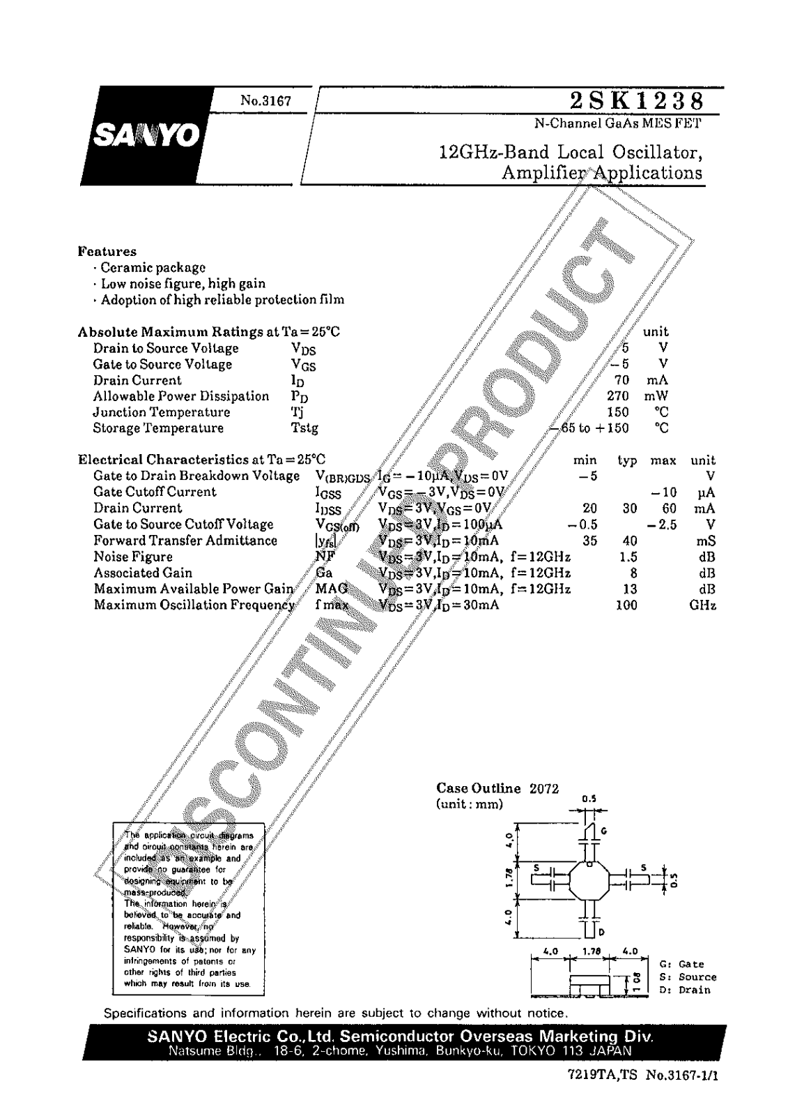 Sanyo 2SK1238 Specifications