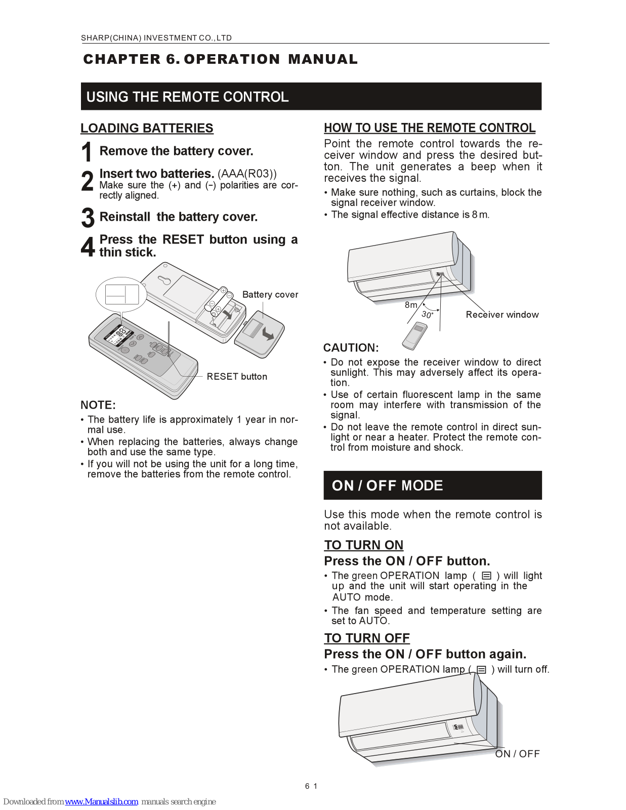 Sharp Air Conditioner Operation Manual