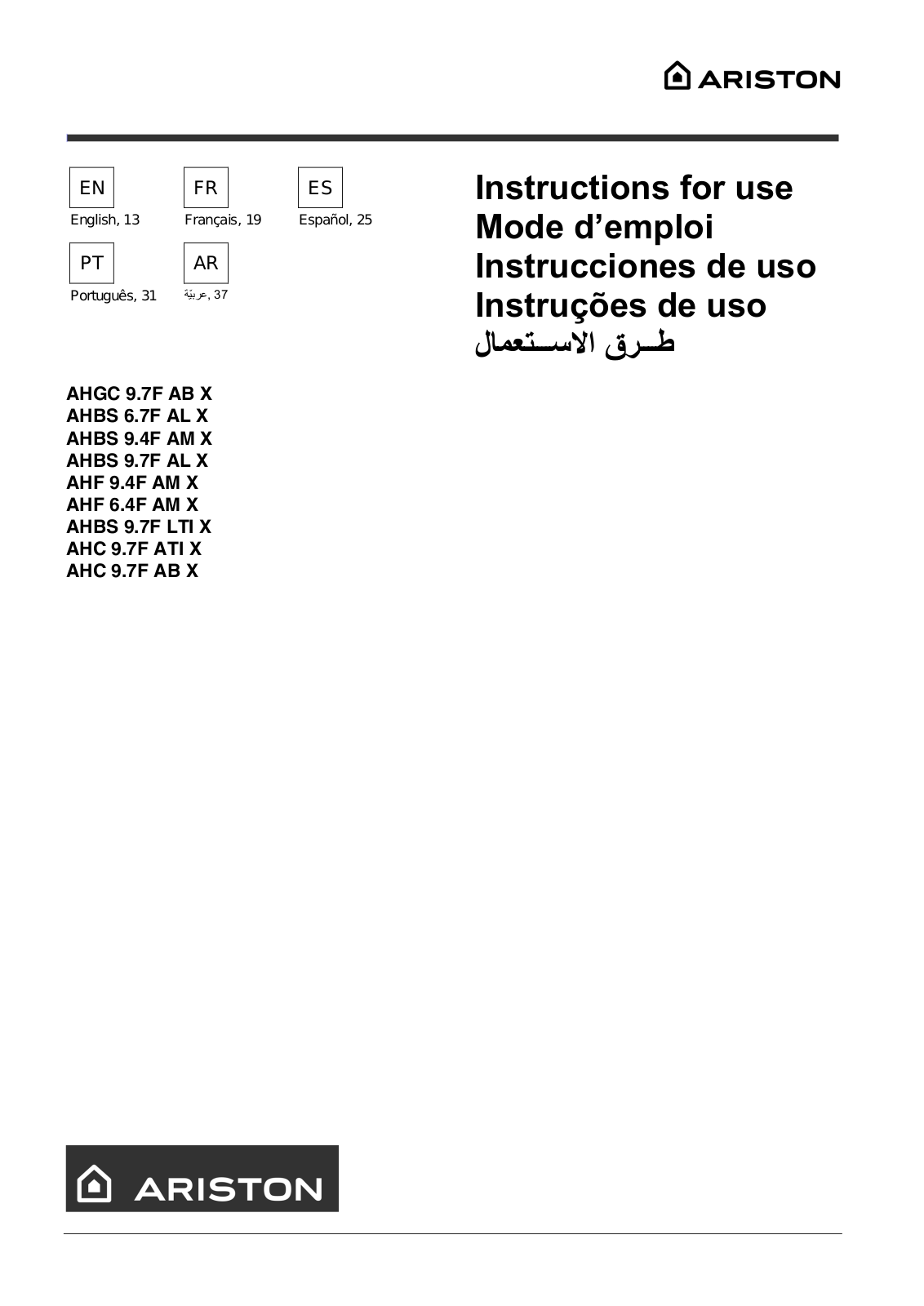 ARISTON AHBS 9.7F LTI X User Manual