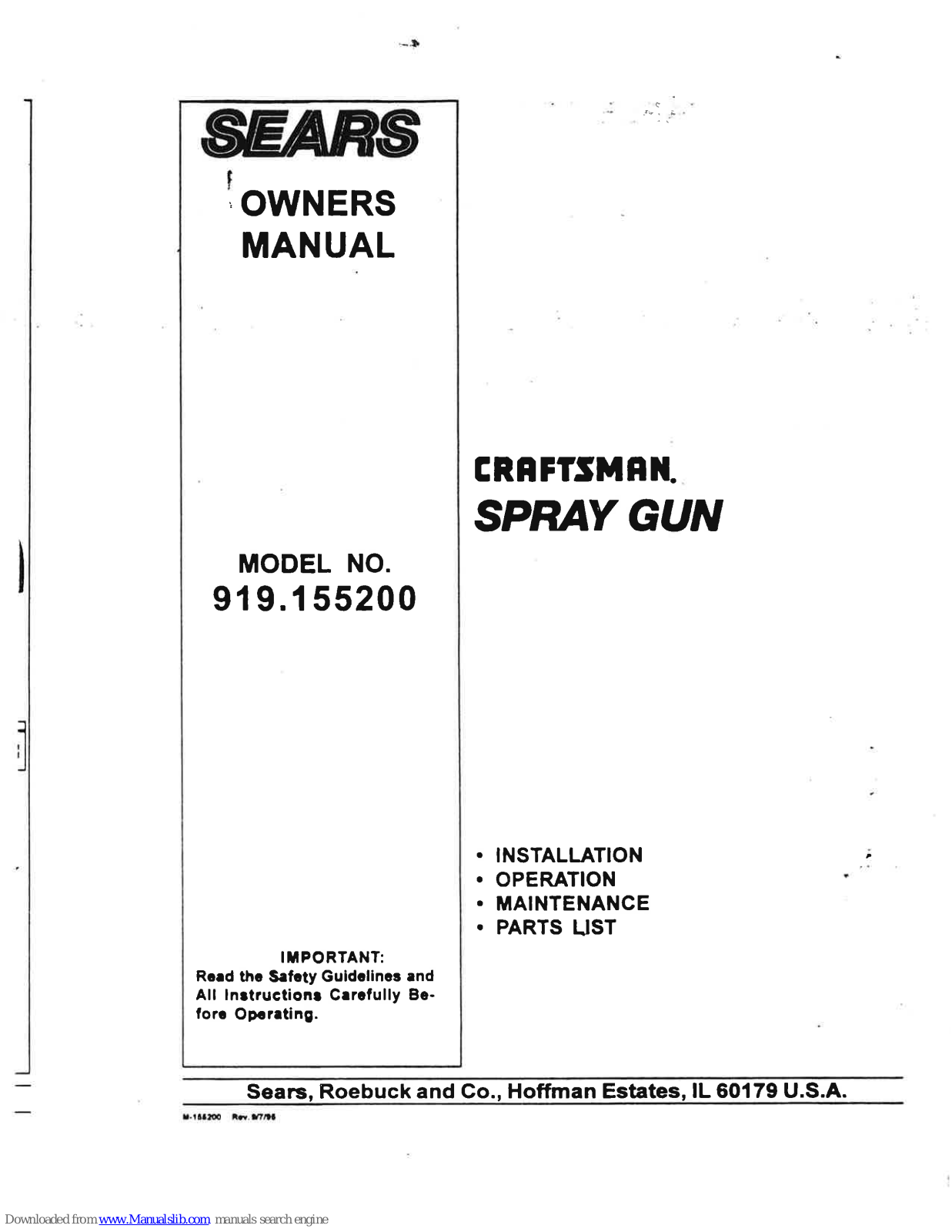 Sears Craftsman 919.155200 Owner's Manual