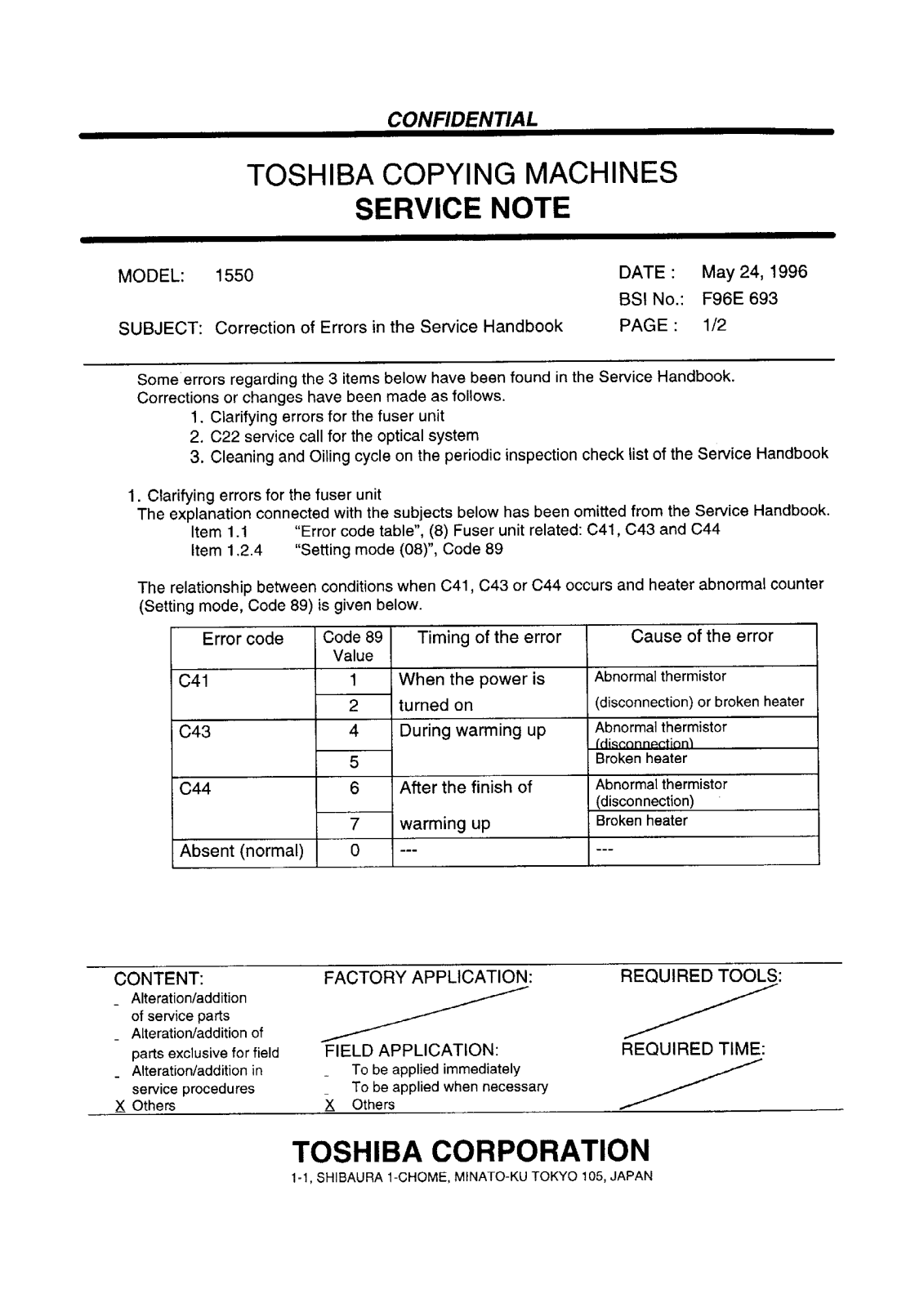 Toshiba f96e693 Service Note